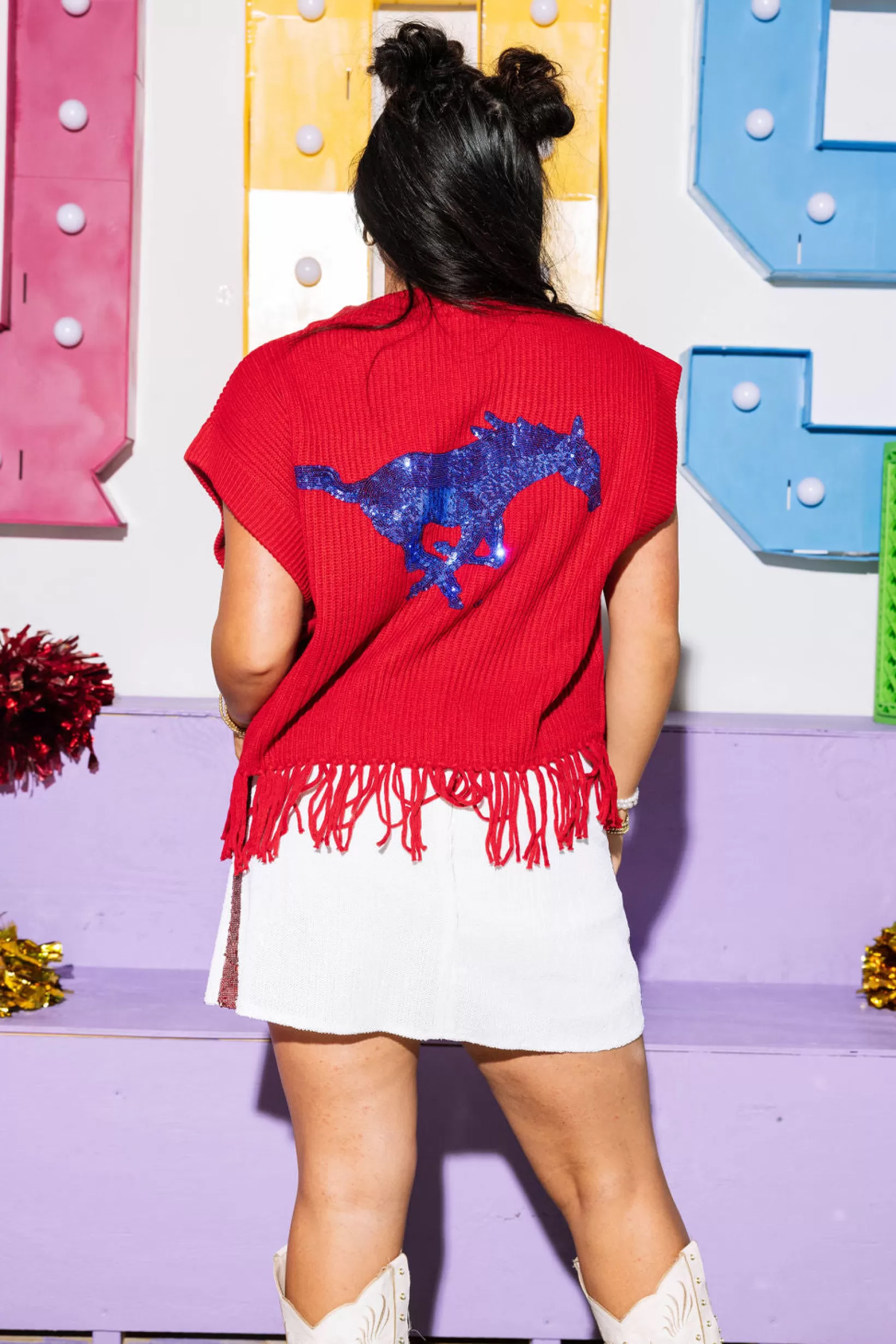 Shop Queen of Sparkles Licensed- & Royal 'Pony Up' Fringe Sweater Vest Red