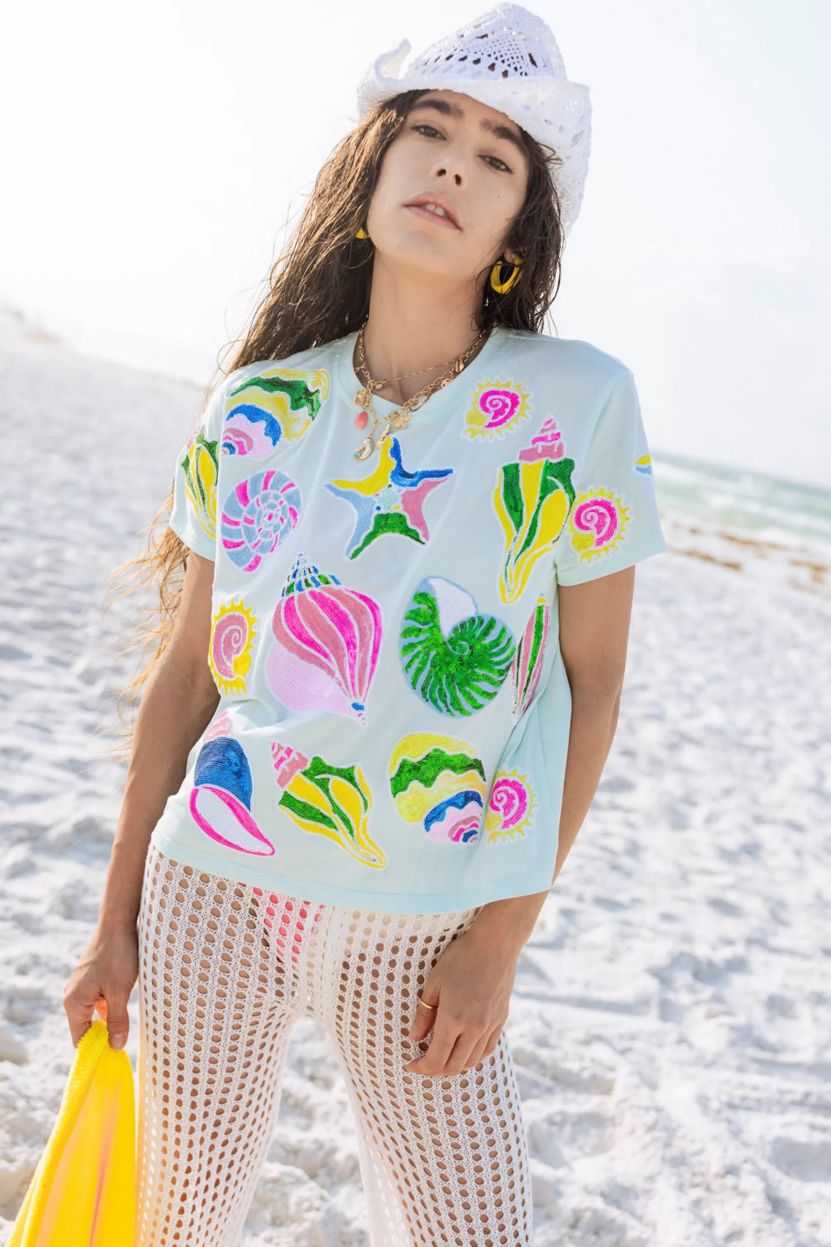 Cheap Queen of Sparkles Colorblock Shell Tee Light Blue