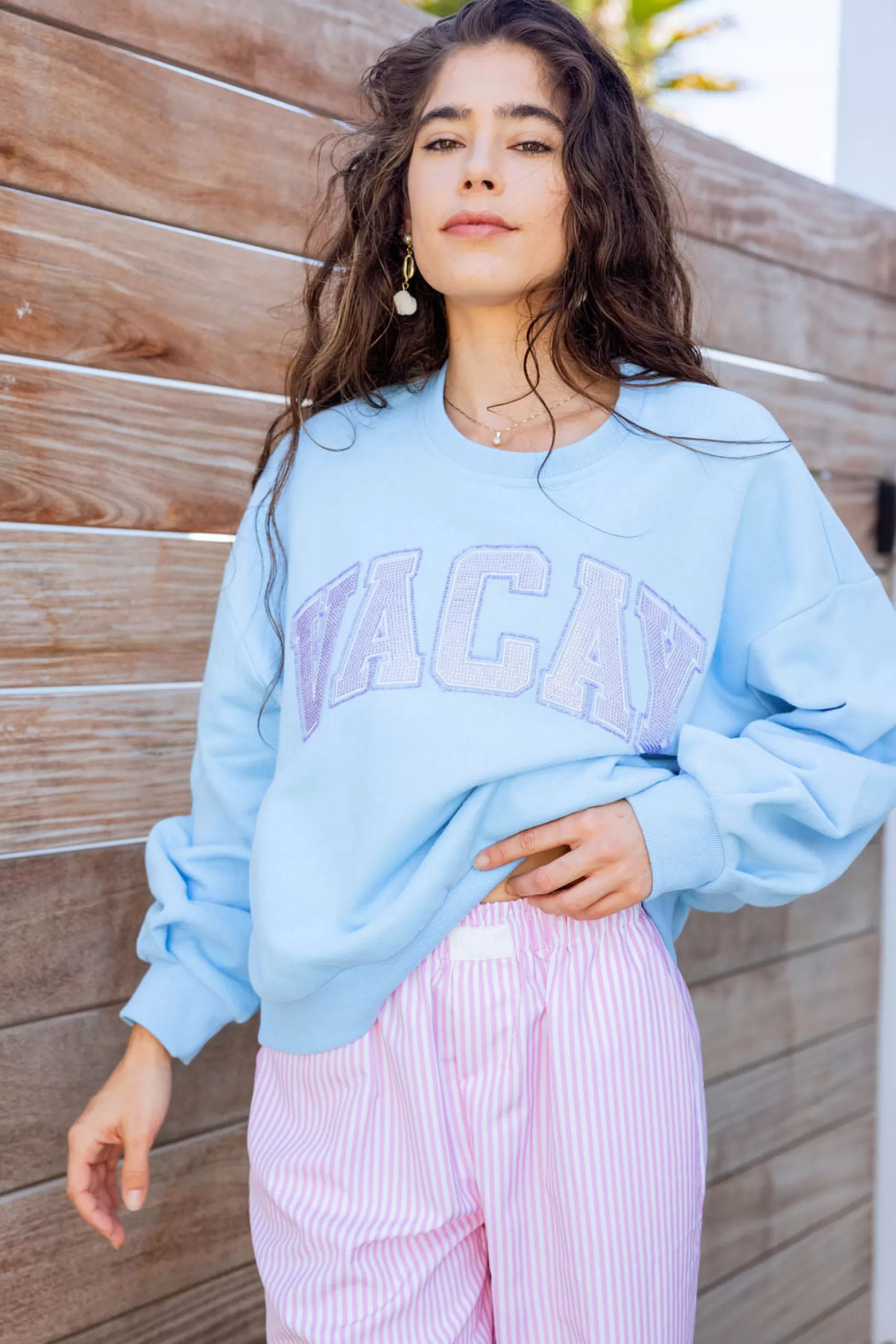 Store Queen of Sparkles 'Vacay' Sweatshirt Light Blue