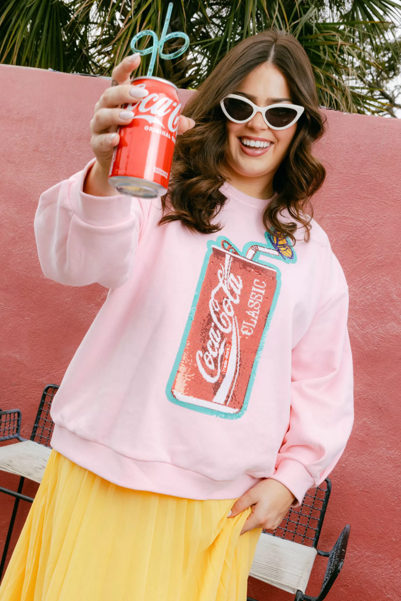 New Queen of Sparkles Butterfly & Coca-Cola® Can Sweatshirt Light Pink