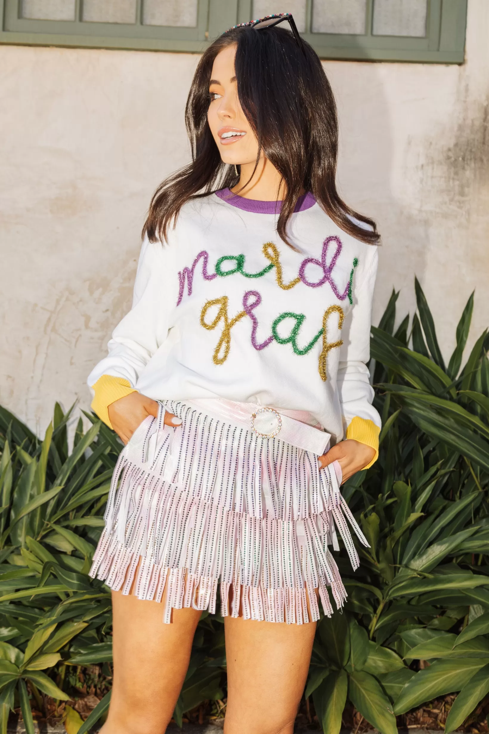 Best Queen of Sparkles Mardi Gras Leather Fringe Belt Skort