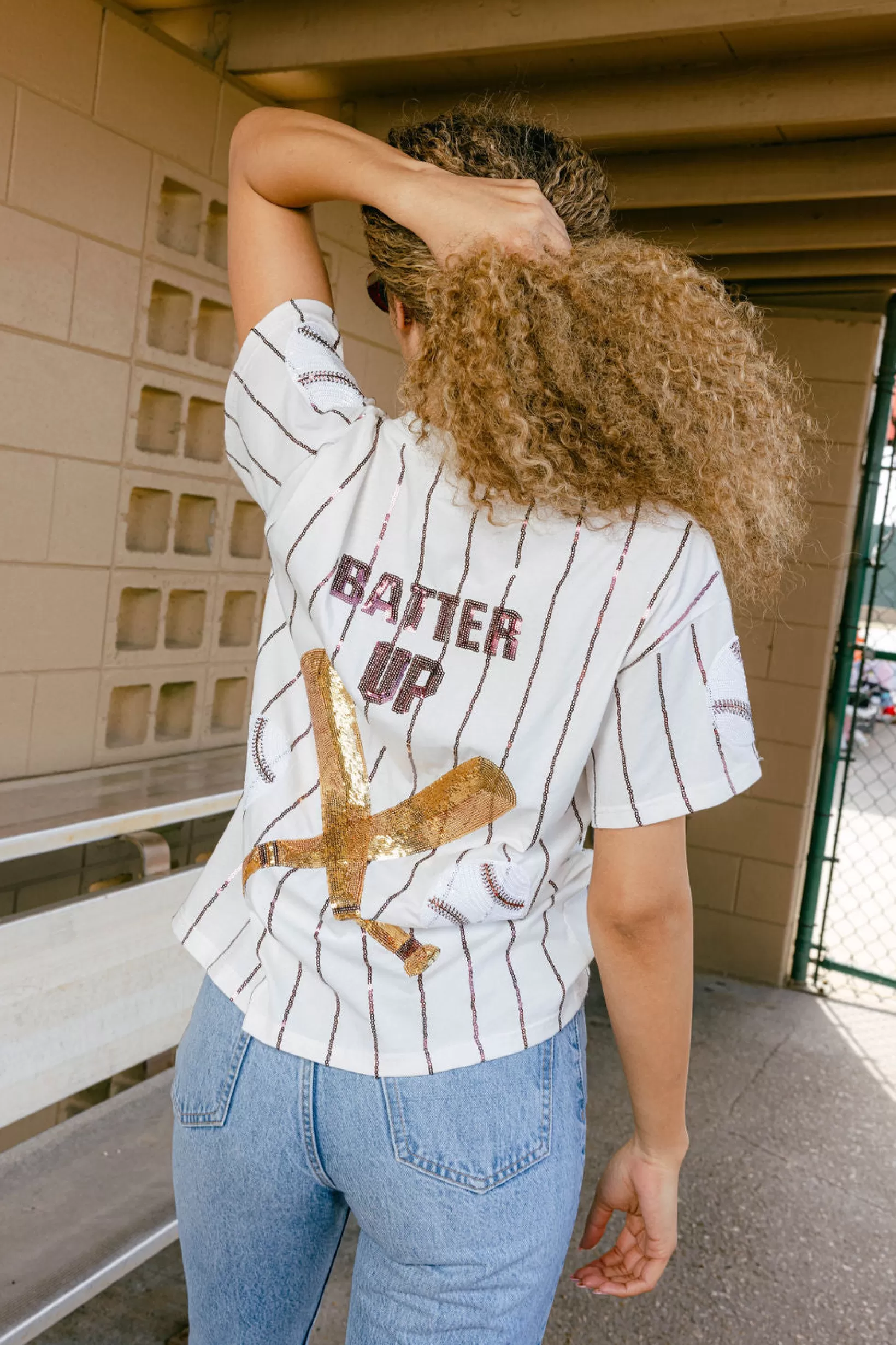 Clearance Queen of Sparkles Maroon Batter Up Tee White