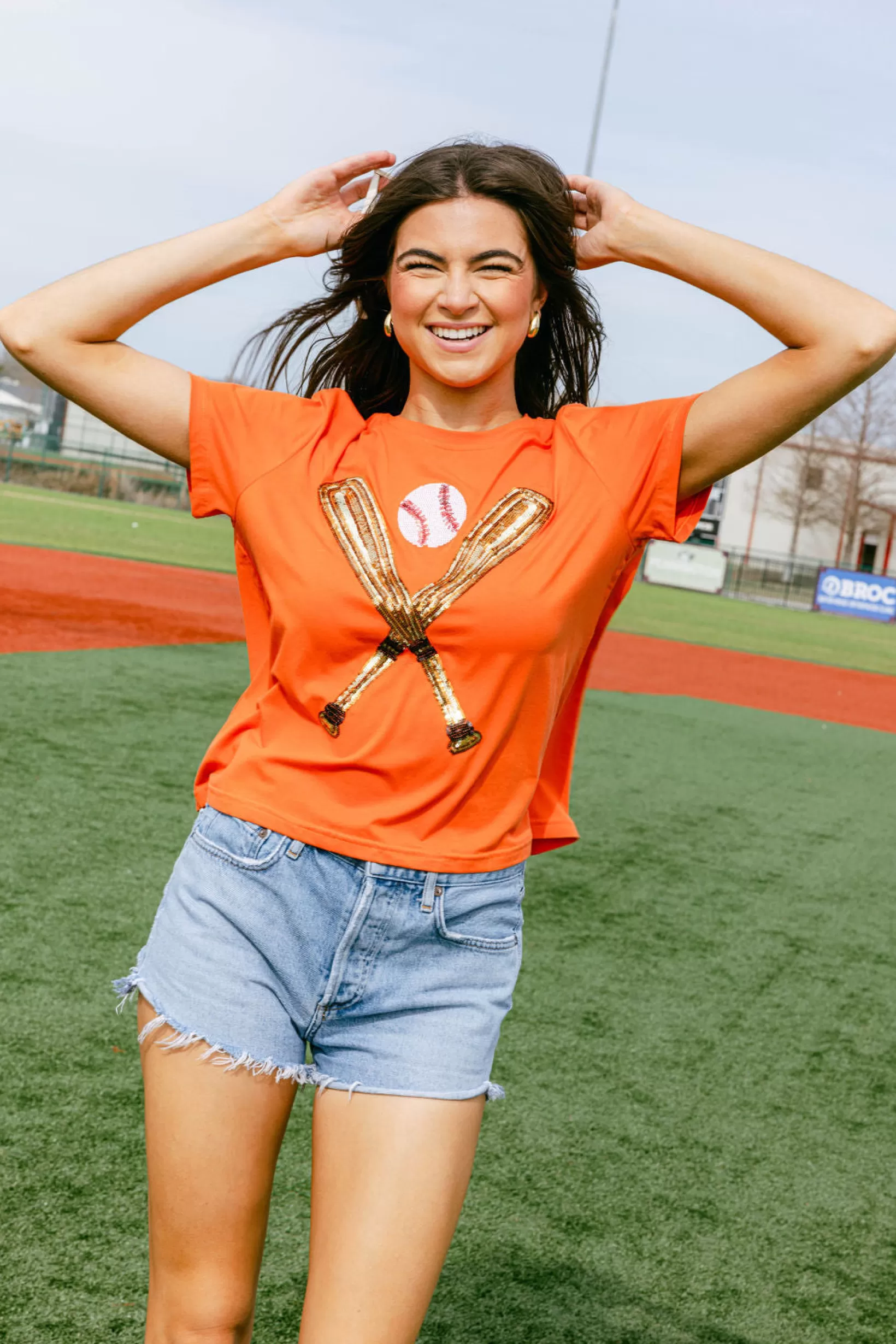 Store Queen of Sparkles & Gold Baseball Tee Orange