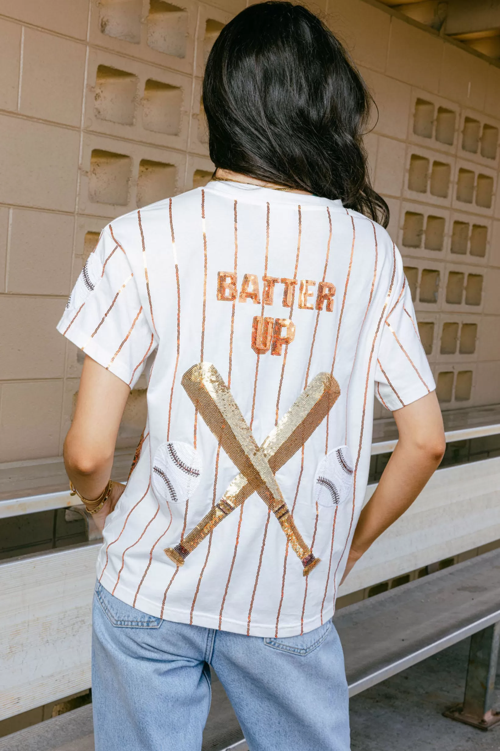 Cheap Queen of Sparkles Batter Up Tee Orange