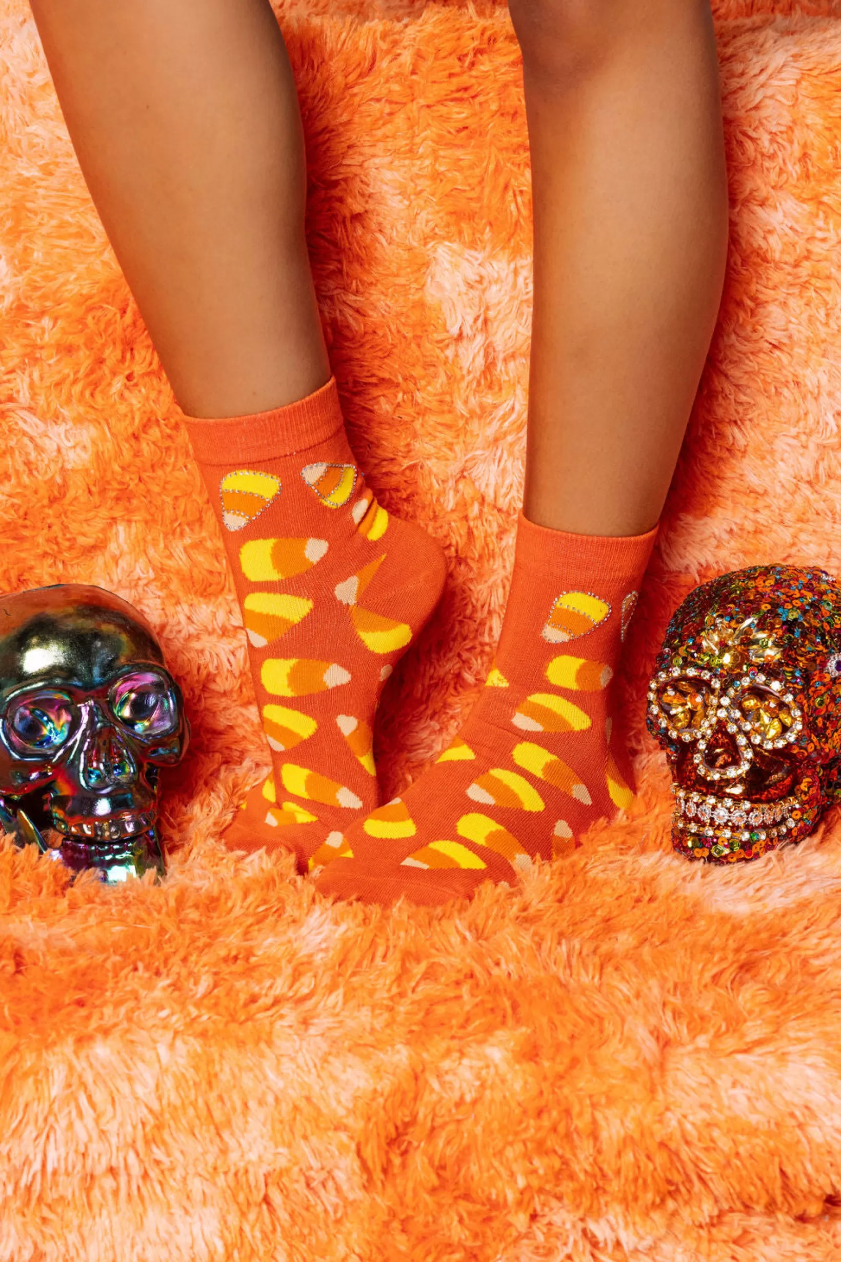 Best Sale Queen of Sparkles Candy Corn Rhinestone Socks Orange