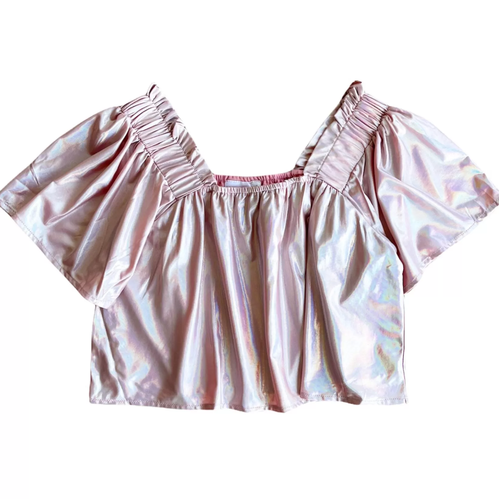 Hot Queen of Sparkles Pale graphic Flutter Top Pink Holo