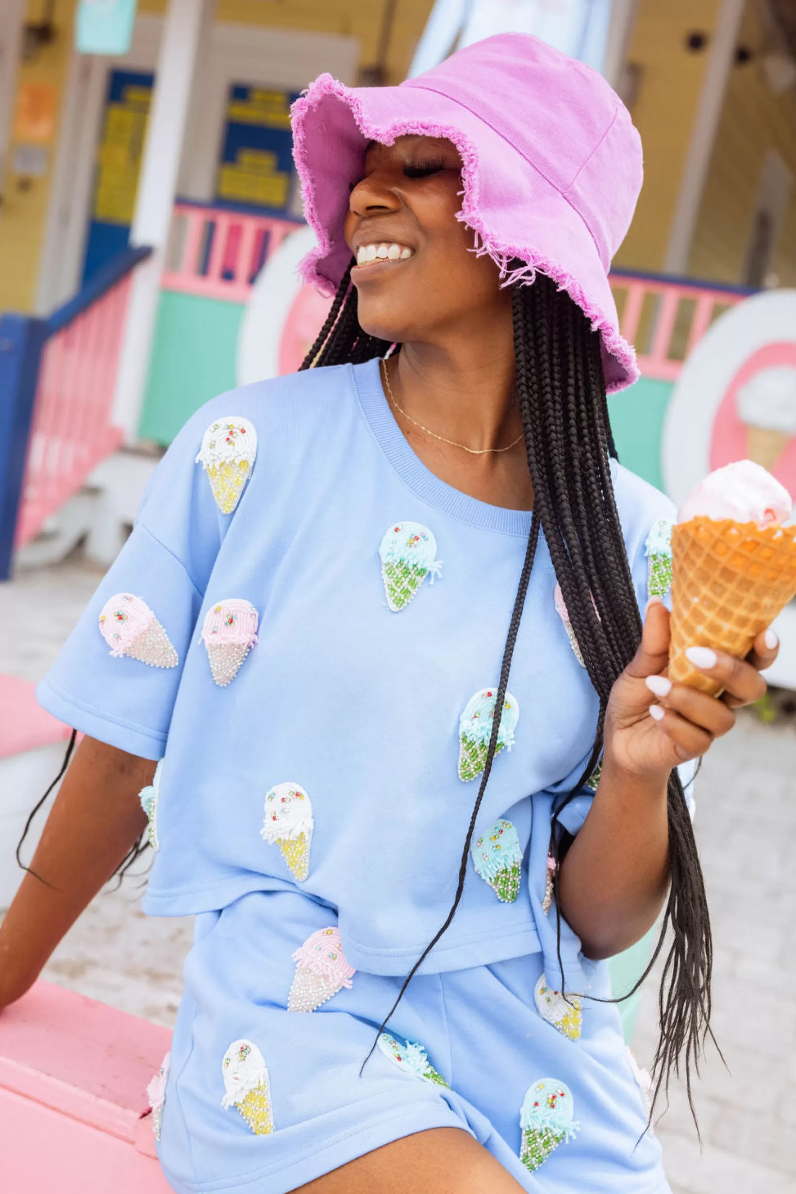 Fashion Queen of Sparkles Beaded Ice Cream Top Periwinkle