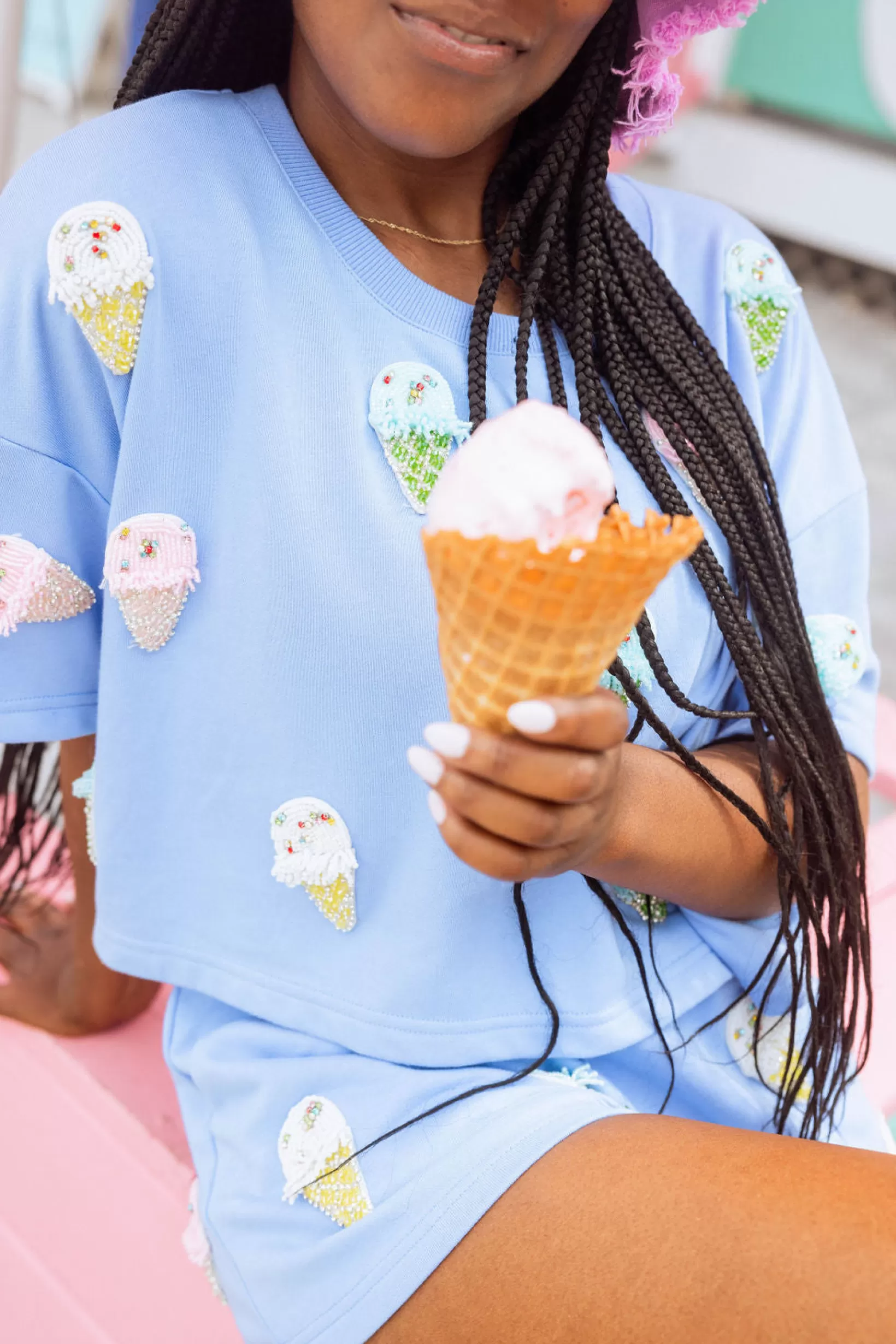 Fashion Queen of Sparkles Beaded Ice Cream Top Periwinkle