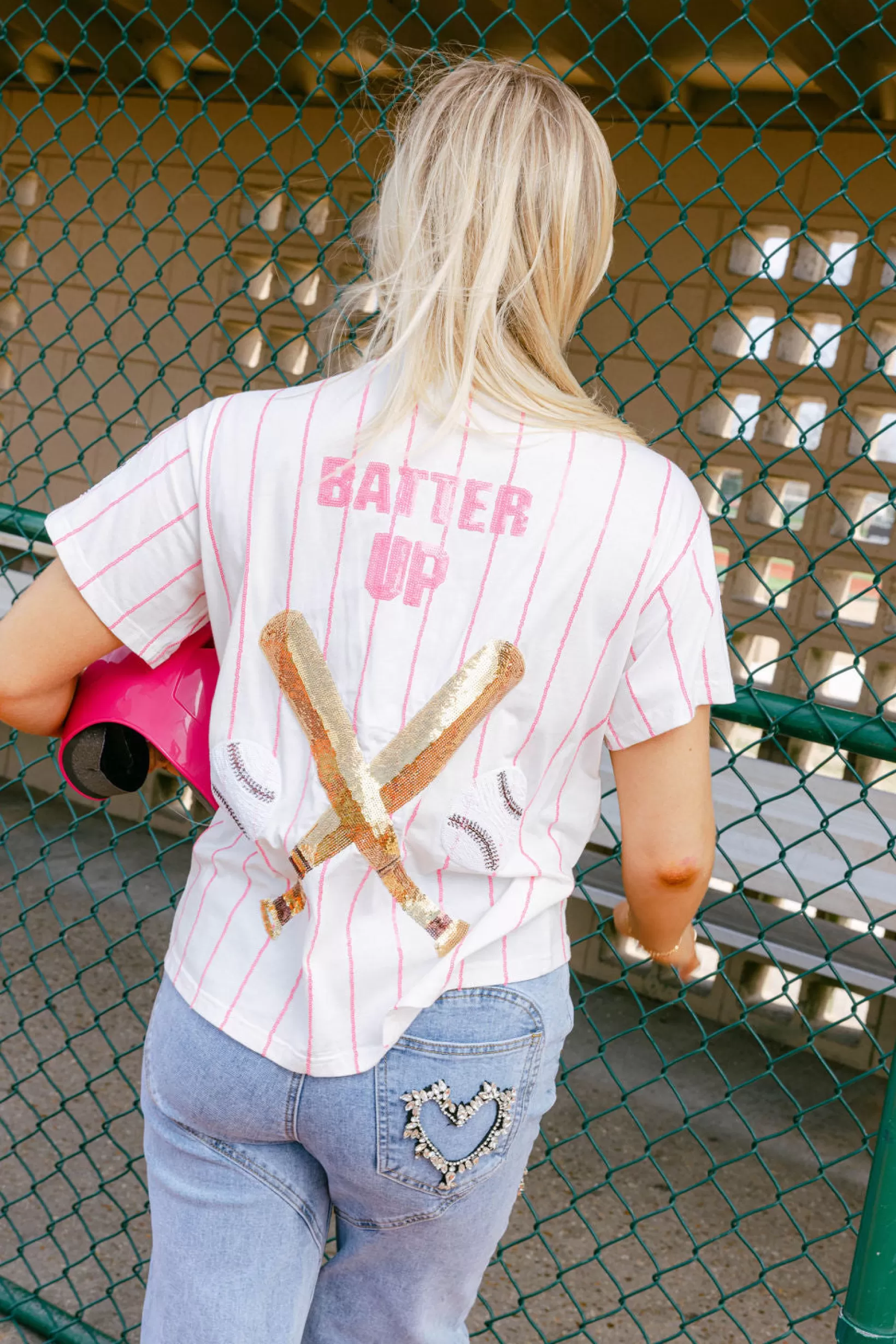 Fashion Queen of Sparkles Batter Up Tee Pink