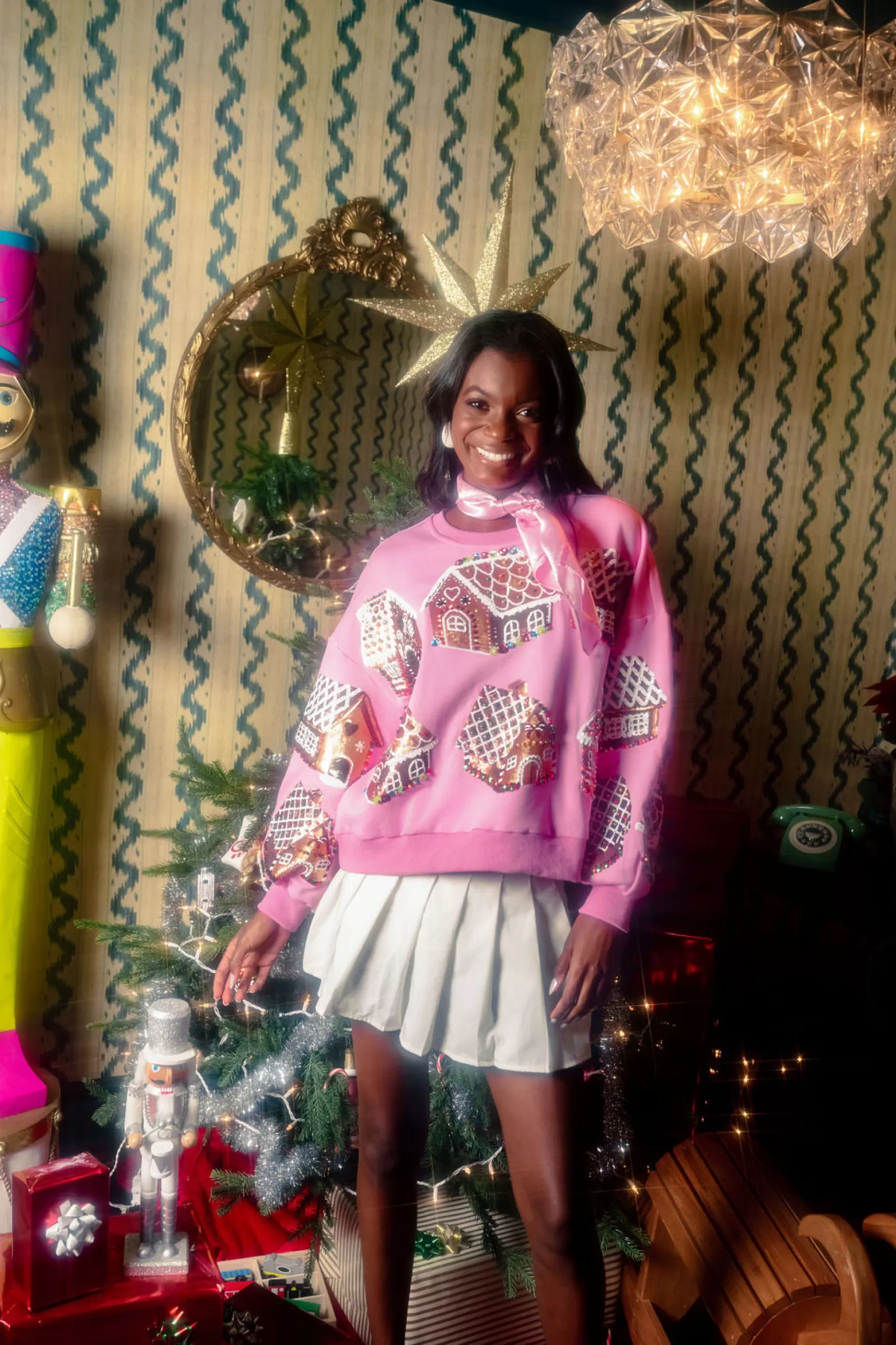 Clearance Queen of Sparkles Gingerbread House Sweatshirt Pink