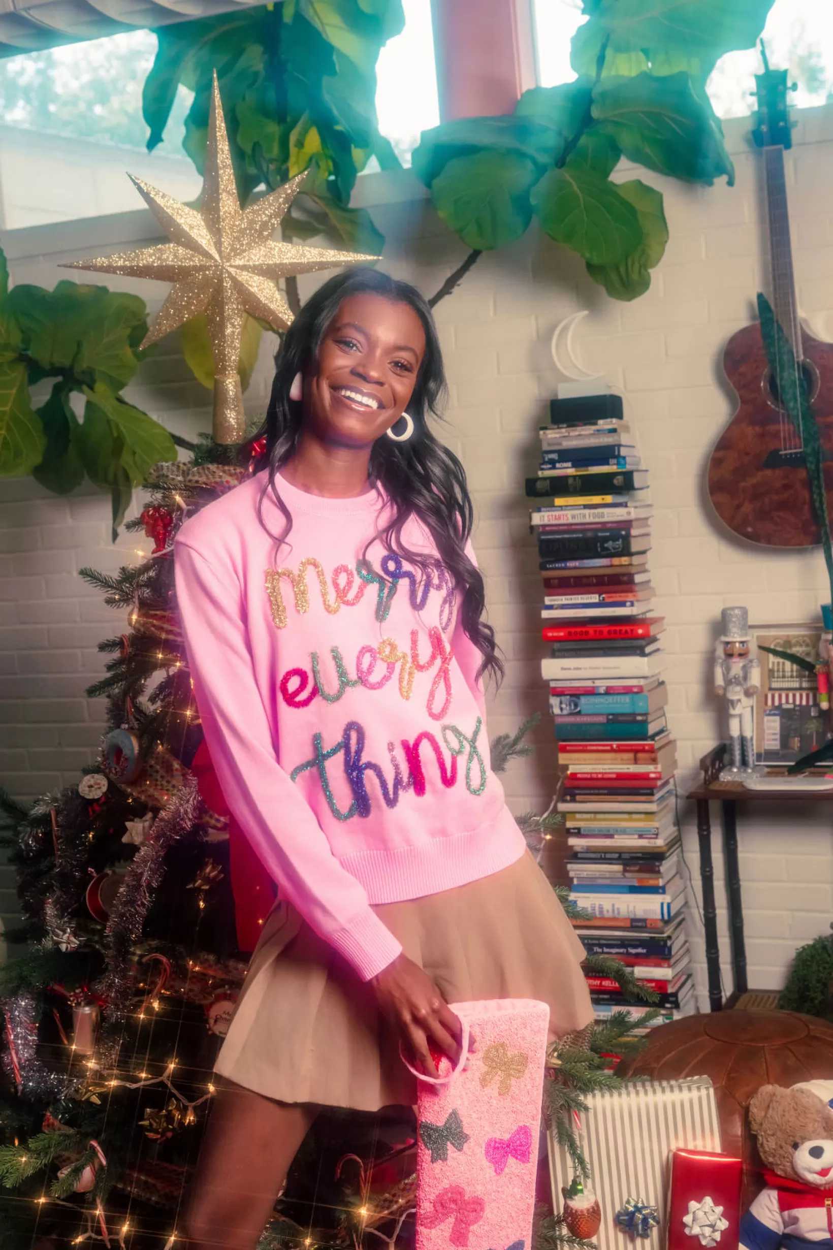 Flash Sale Queen of Sparkles Pink Merry Everything Glitter Script Sweater