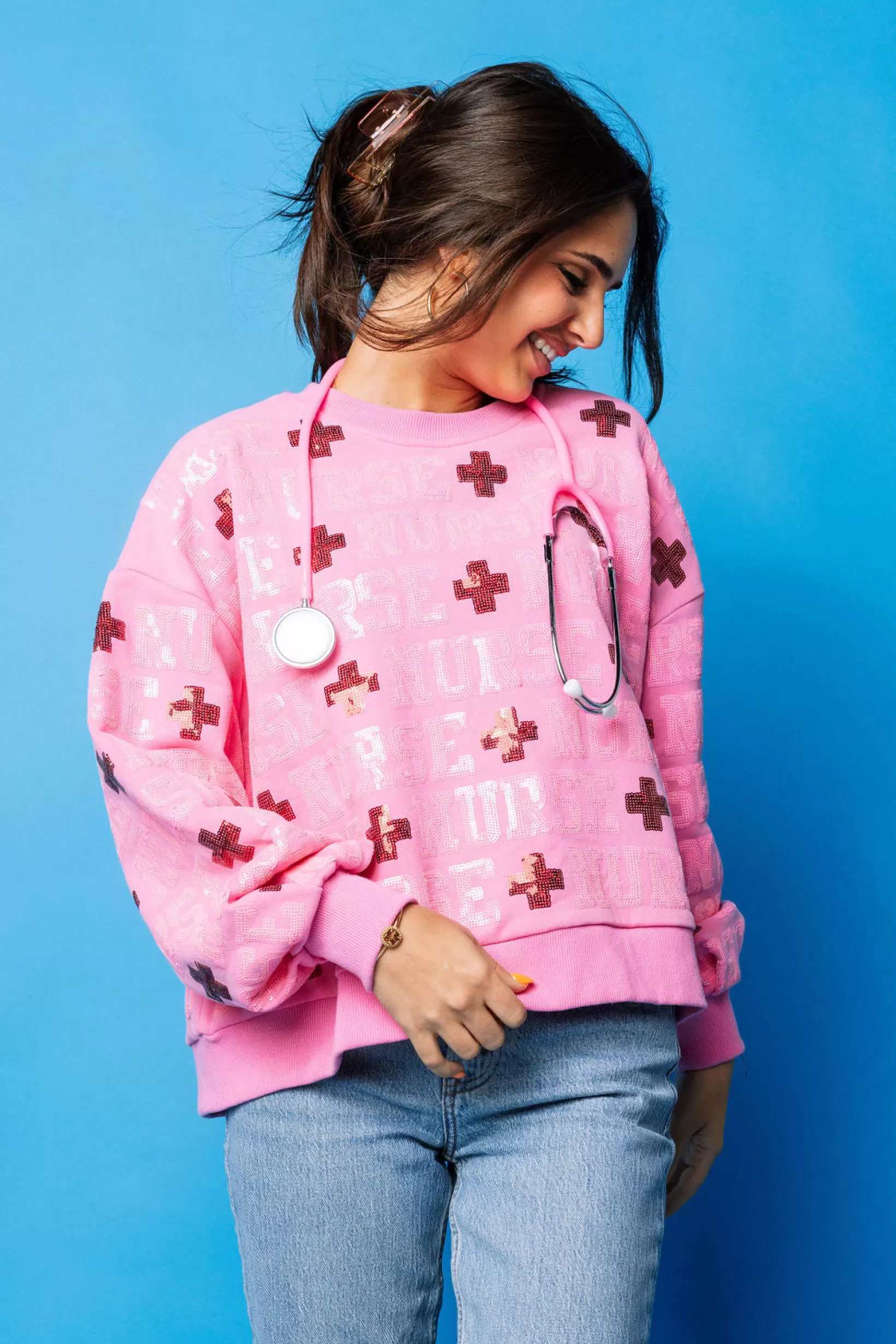 Sale Queen of Sparkles 'Nurse' All Over Sweatshirt Pink