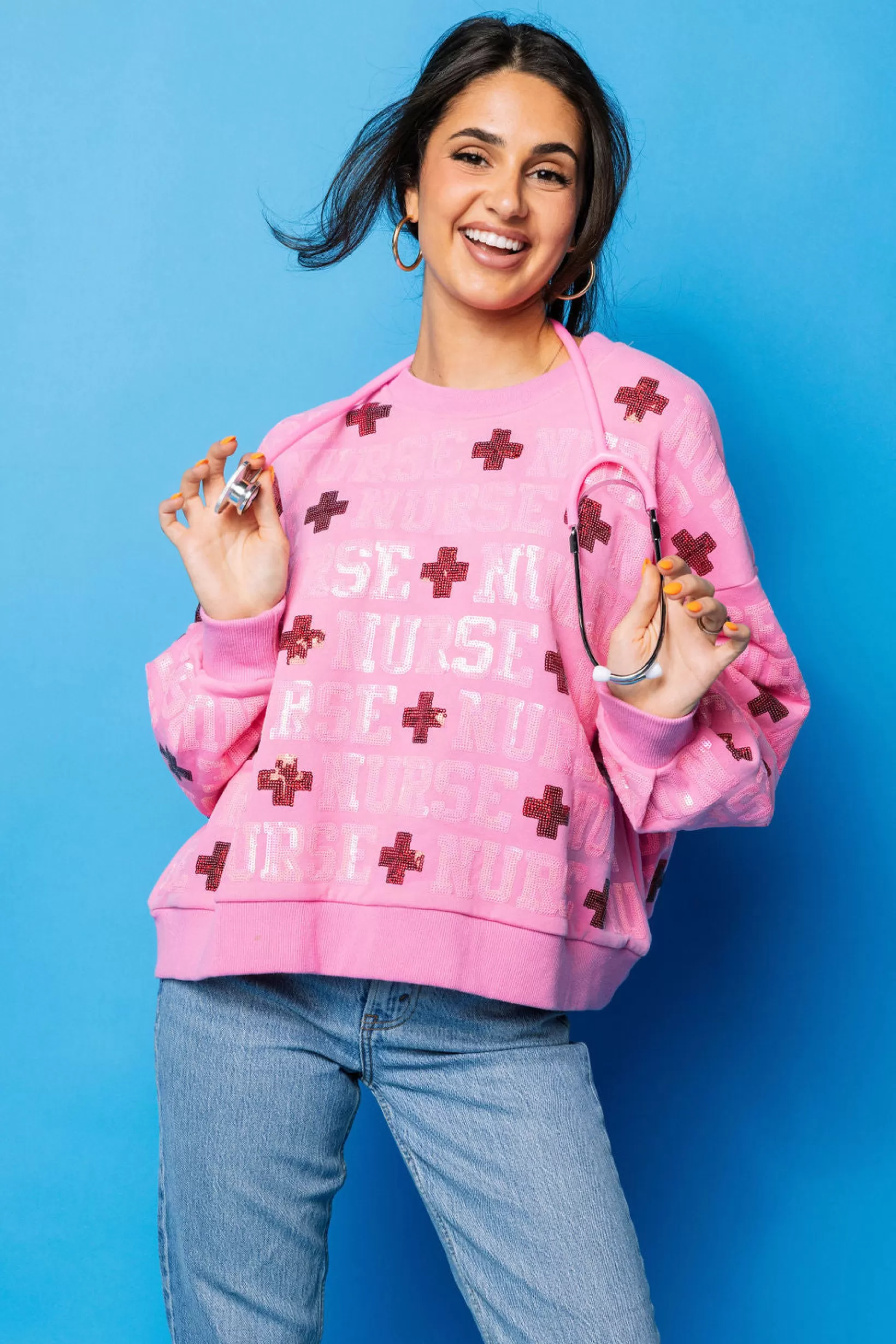 Sale Queen of Sparkles 'Nurse' All Over Sweatshirt Pink