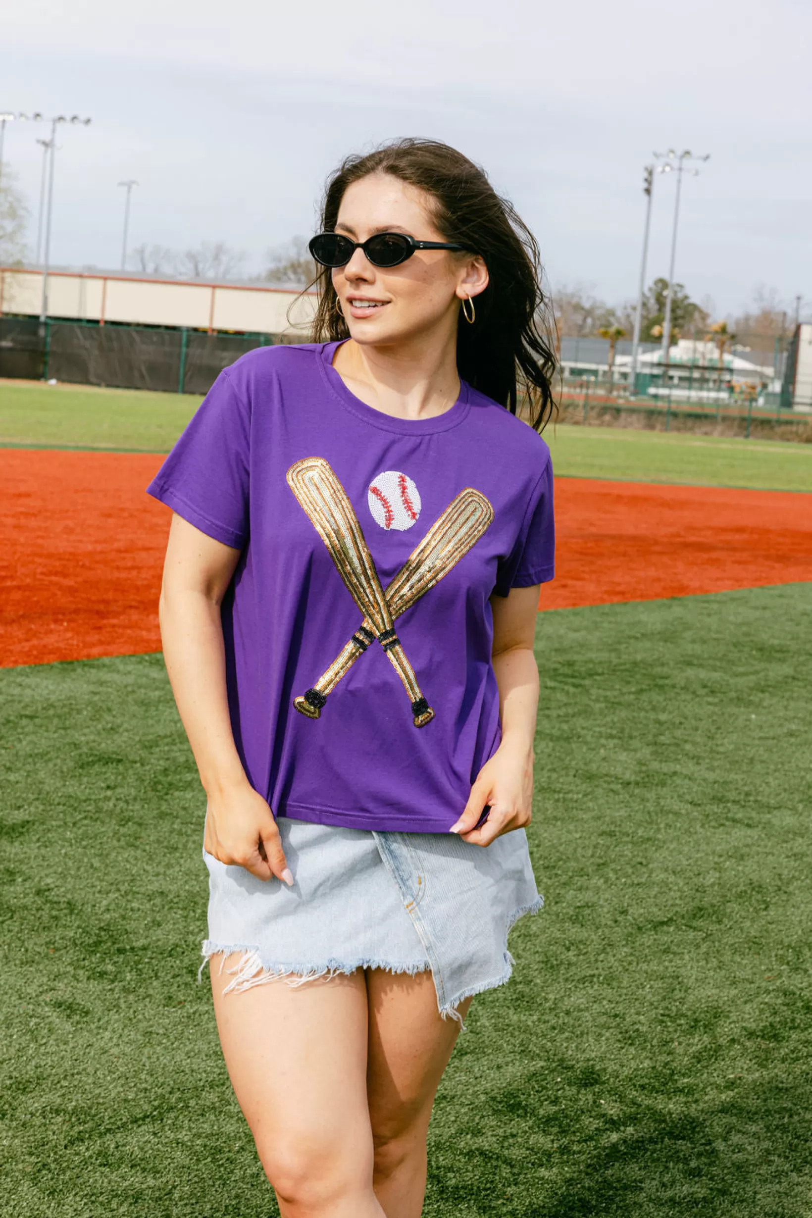 Discount Queen of Sparkles & Gold Baseball Tee Purple