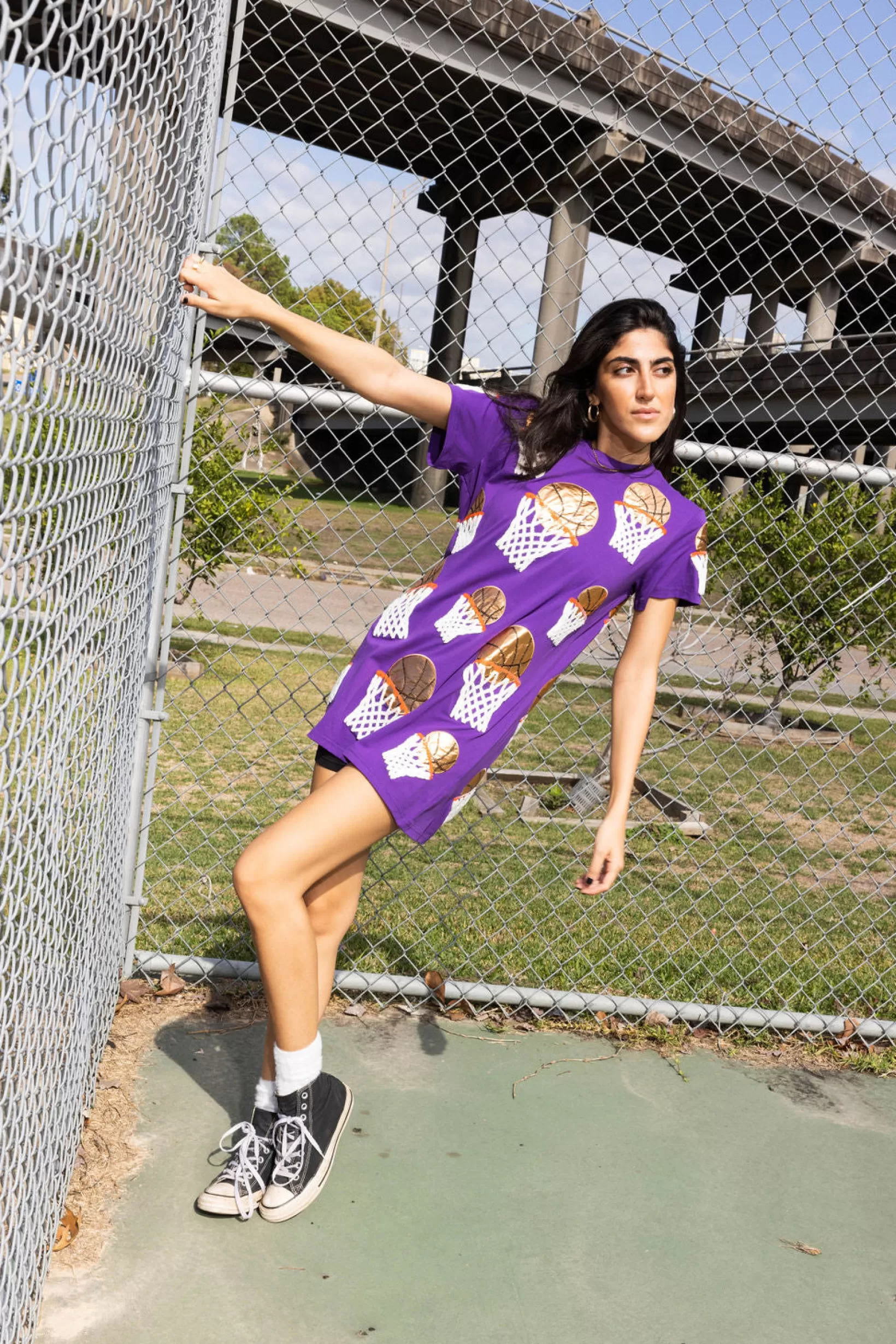 Fashion Queen of Sparkles Basketball Hoop Tee Dress Purple