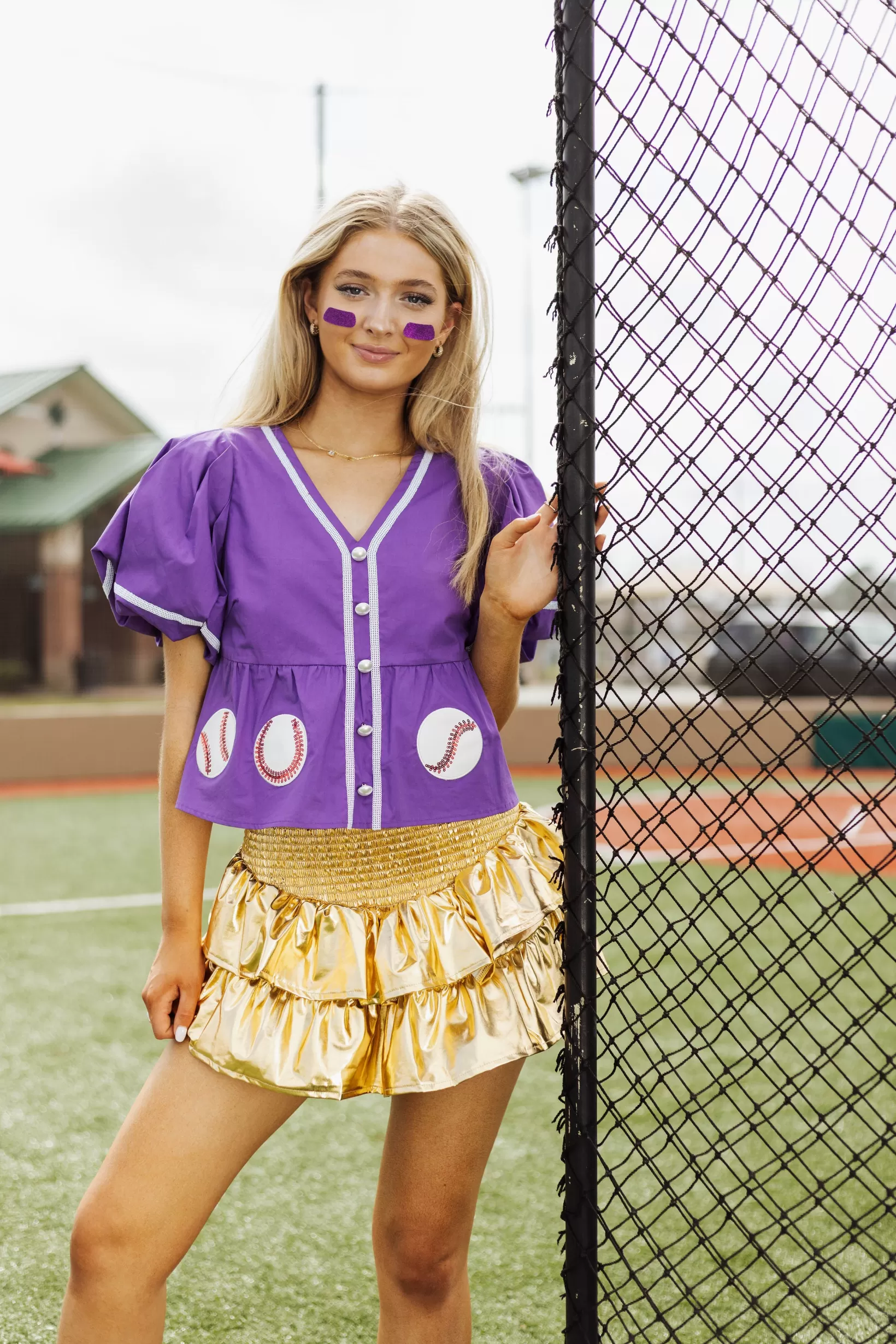 Store Queen of Sparkles Peplum Baseball Top Purple