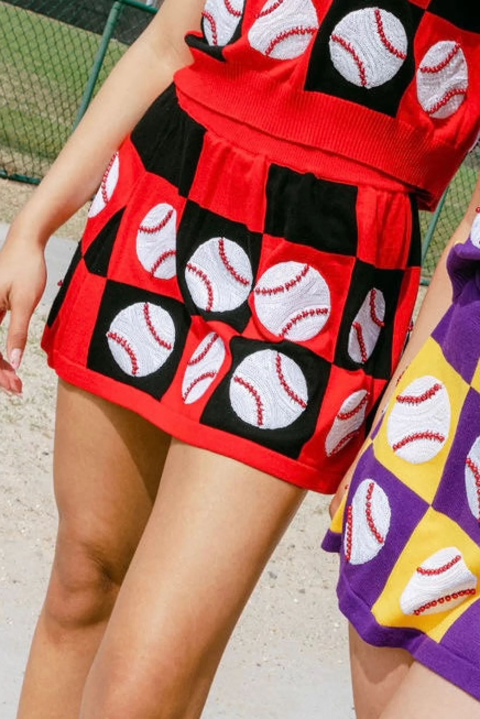 Cheap Queen of Sparkles & Black Checke Baseball Skirt Red