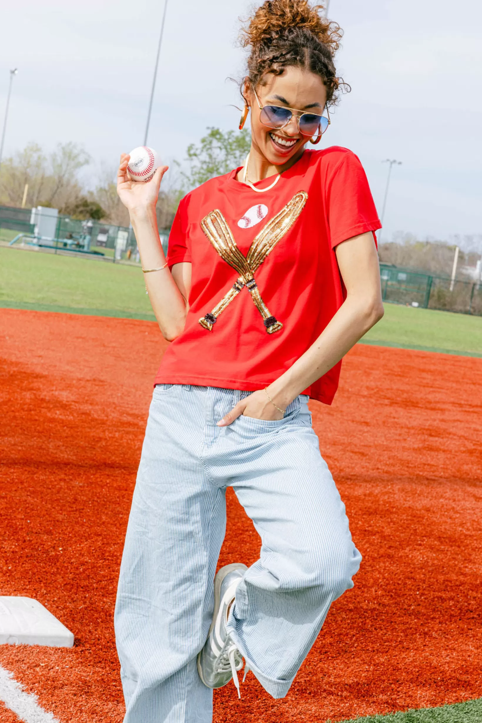 Cheap Queen of Sparkles & Gold Baseball Tee Red