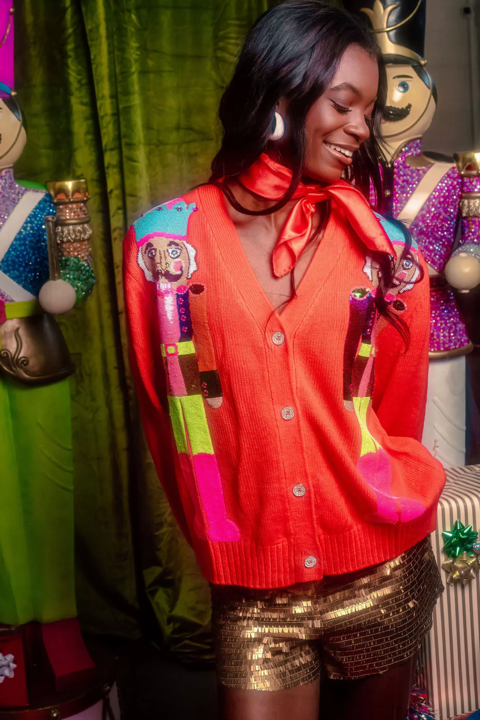 Sale Queen of Sparkles & Neon Nutcracker Cardigan Red