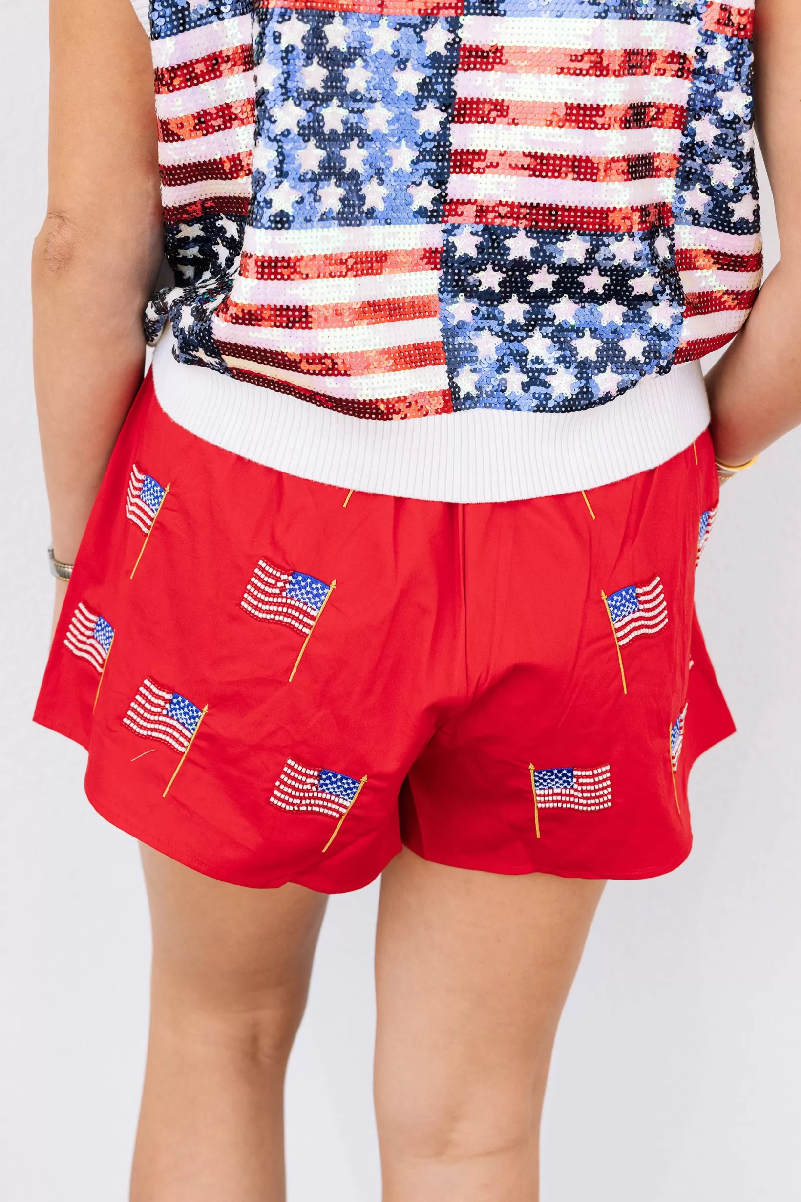 Shop Queen of Sparkles Beaded American Flag Short Red