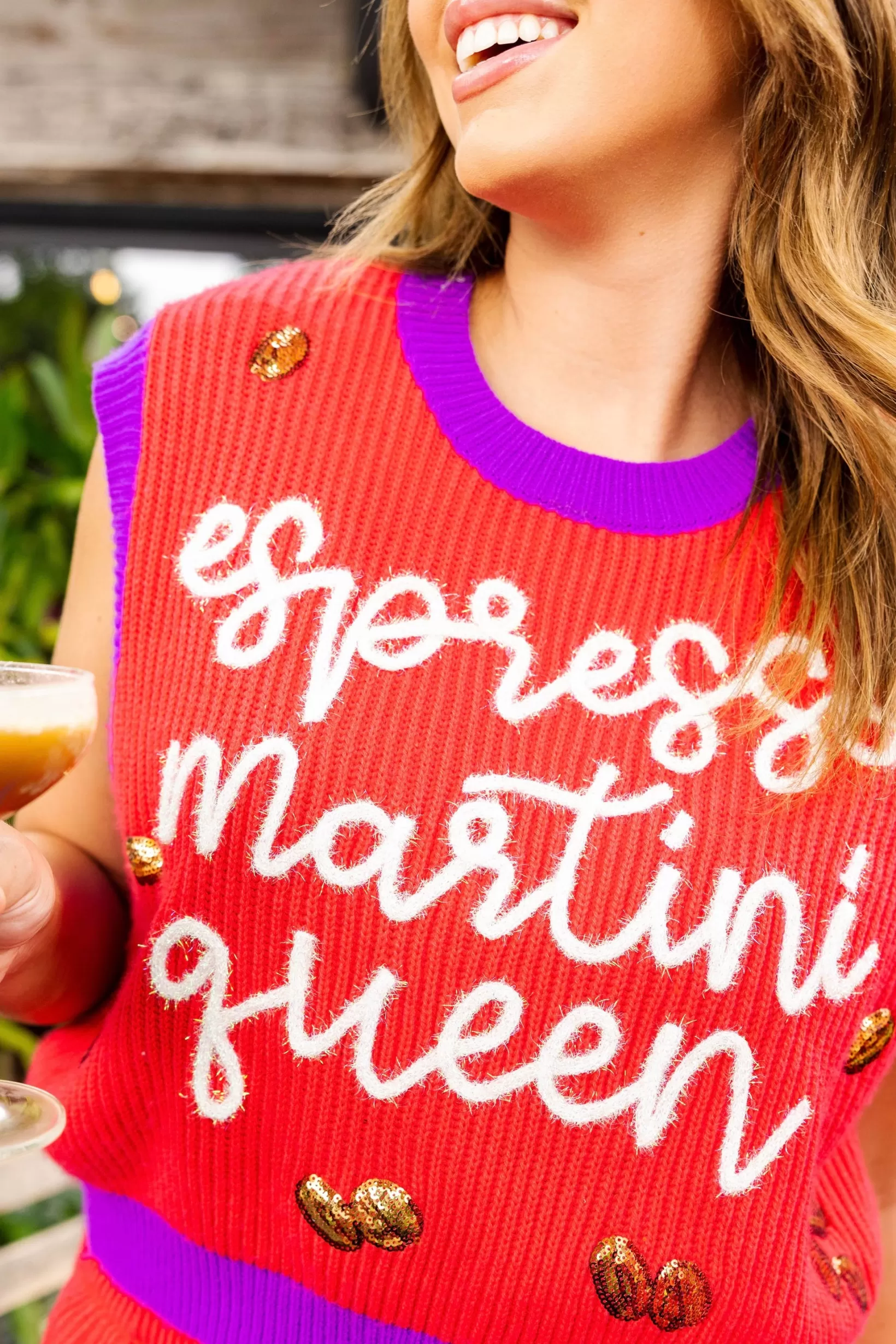 New Queen of Sparkles Espresso Martini Queen Sweater Vest Red