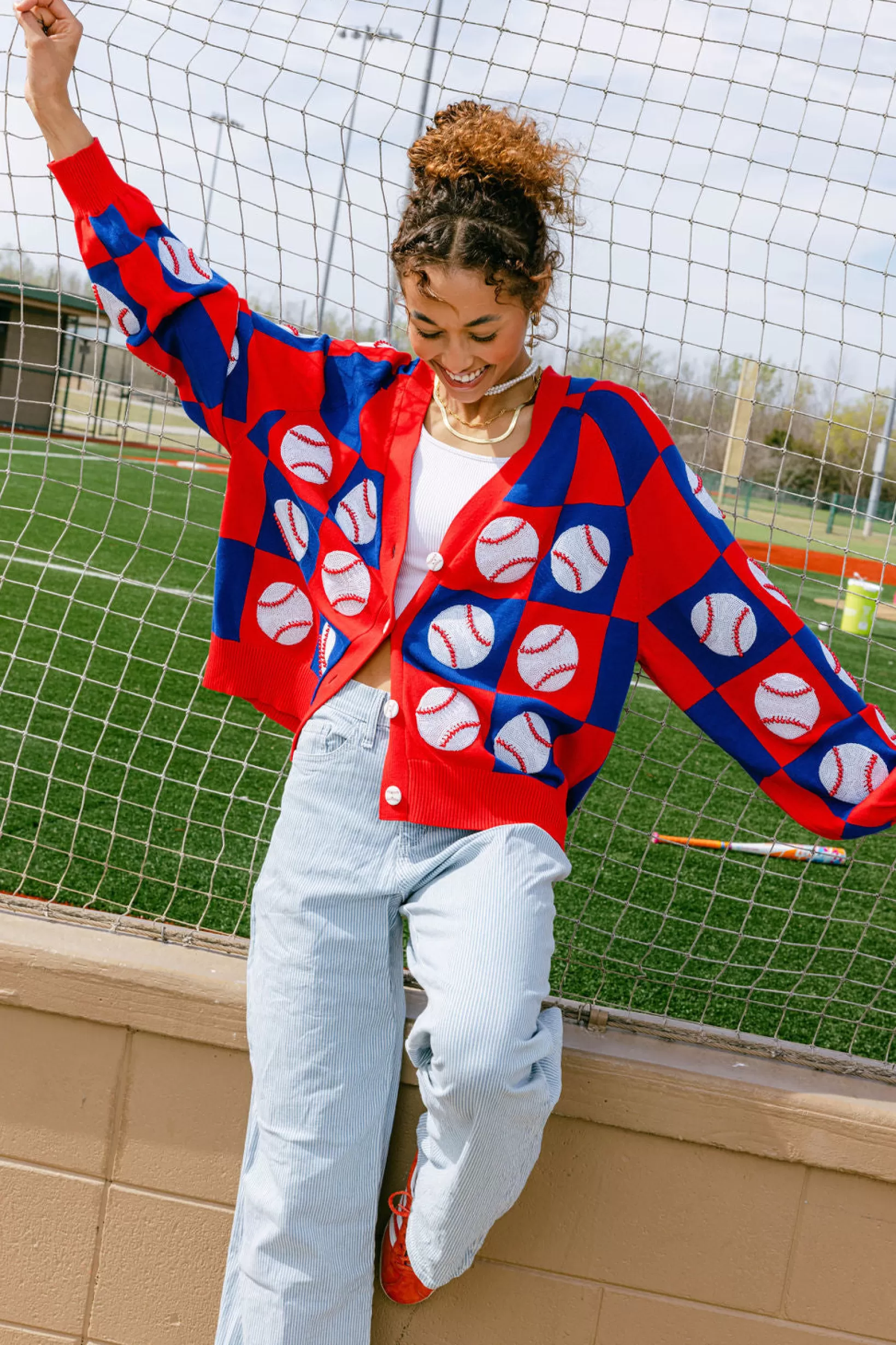 Shop Queen of Sparkles & Red Checkered Baseball Cardigan Royal