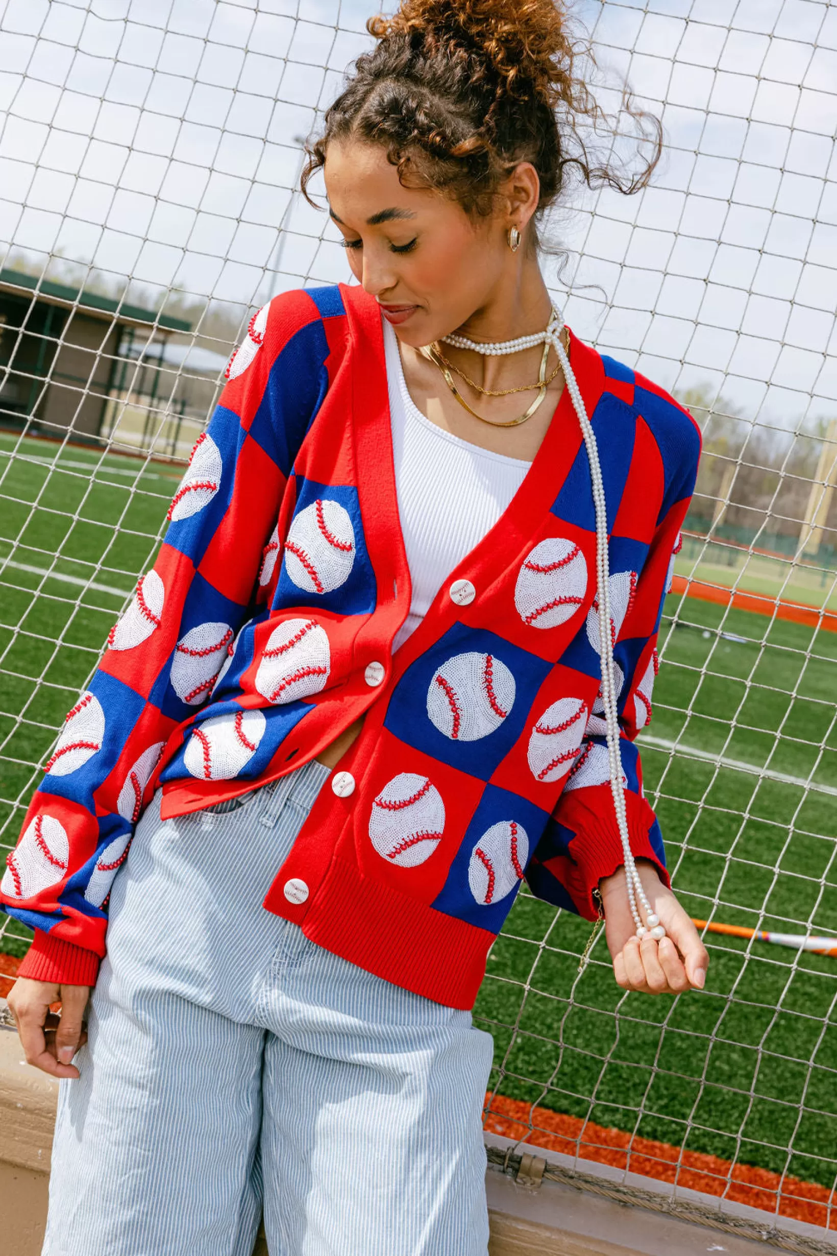 Shop Queen of Sparkles & Red Checkered Baseball Cardigan Royal