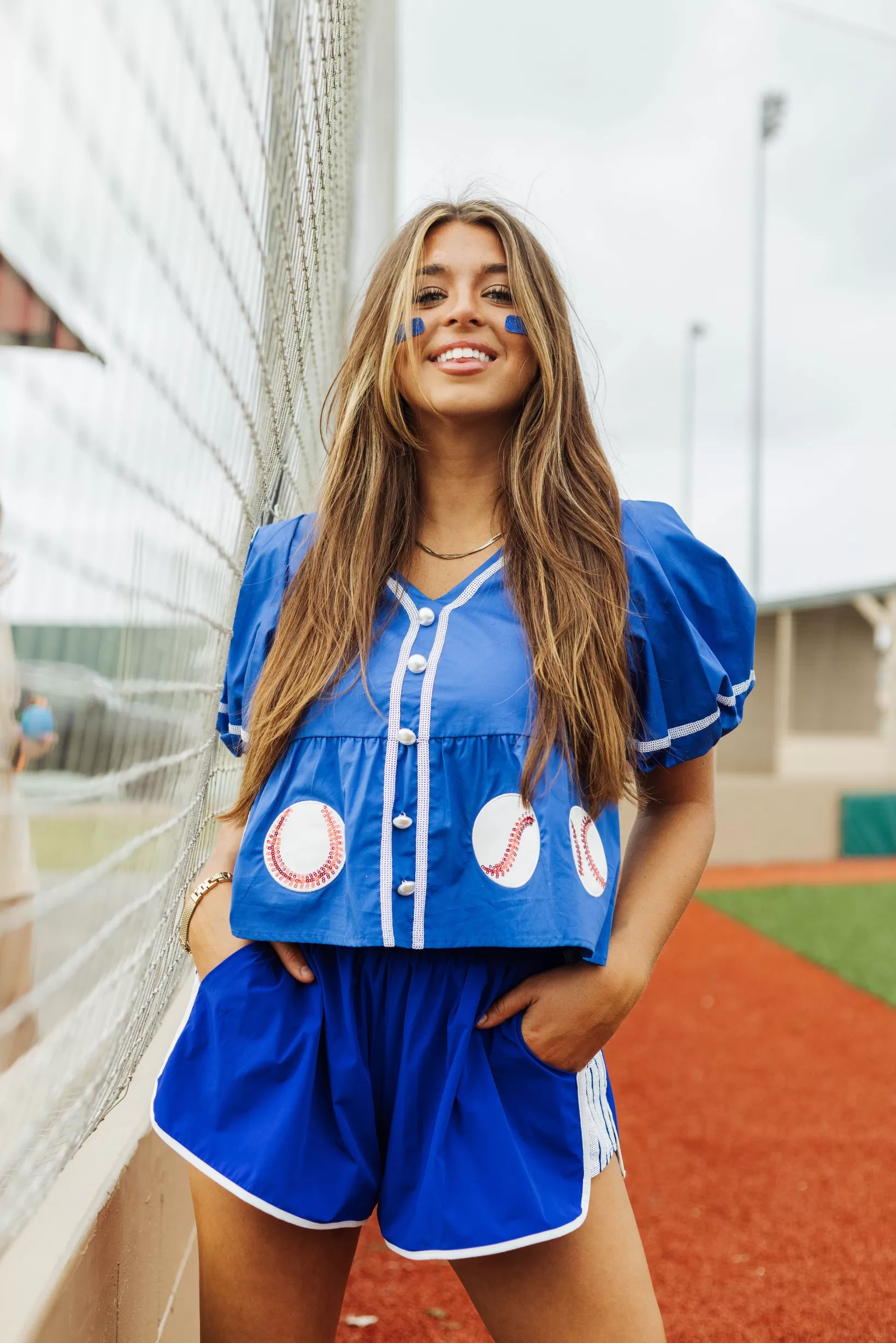 Clearance Queen of Sparkles Blue Peplum Baseball Top Royal