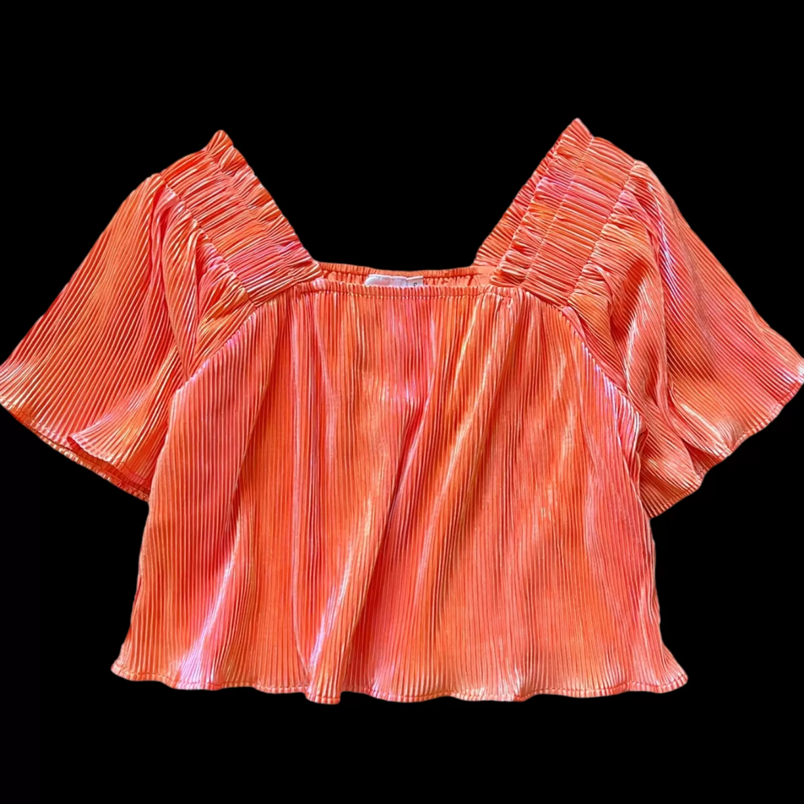 Fashion Queen of Sparkles Pleat Flutter Top Tangerine