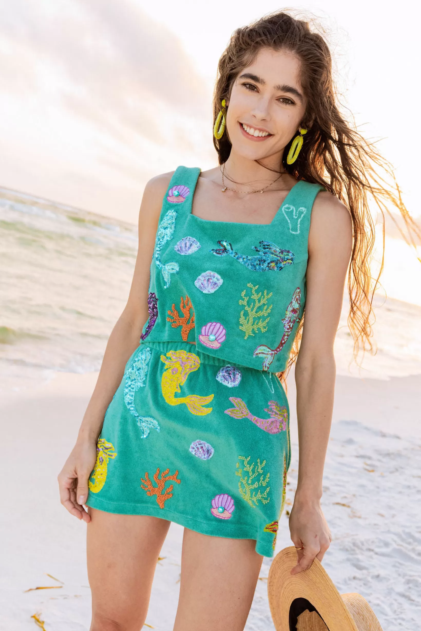 Best Queen of Sparkles Mermaid, Coral & Shell Terry Cloth Tank Teal