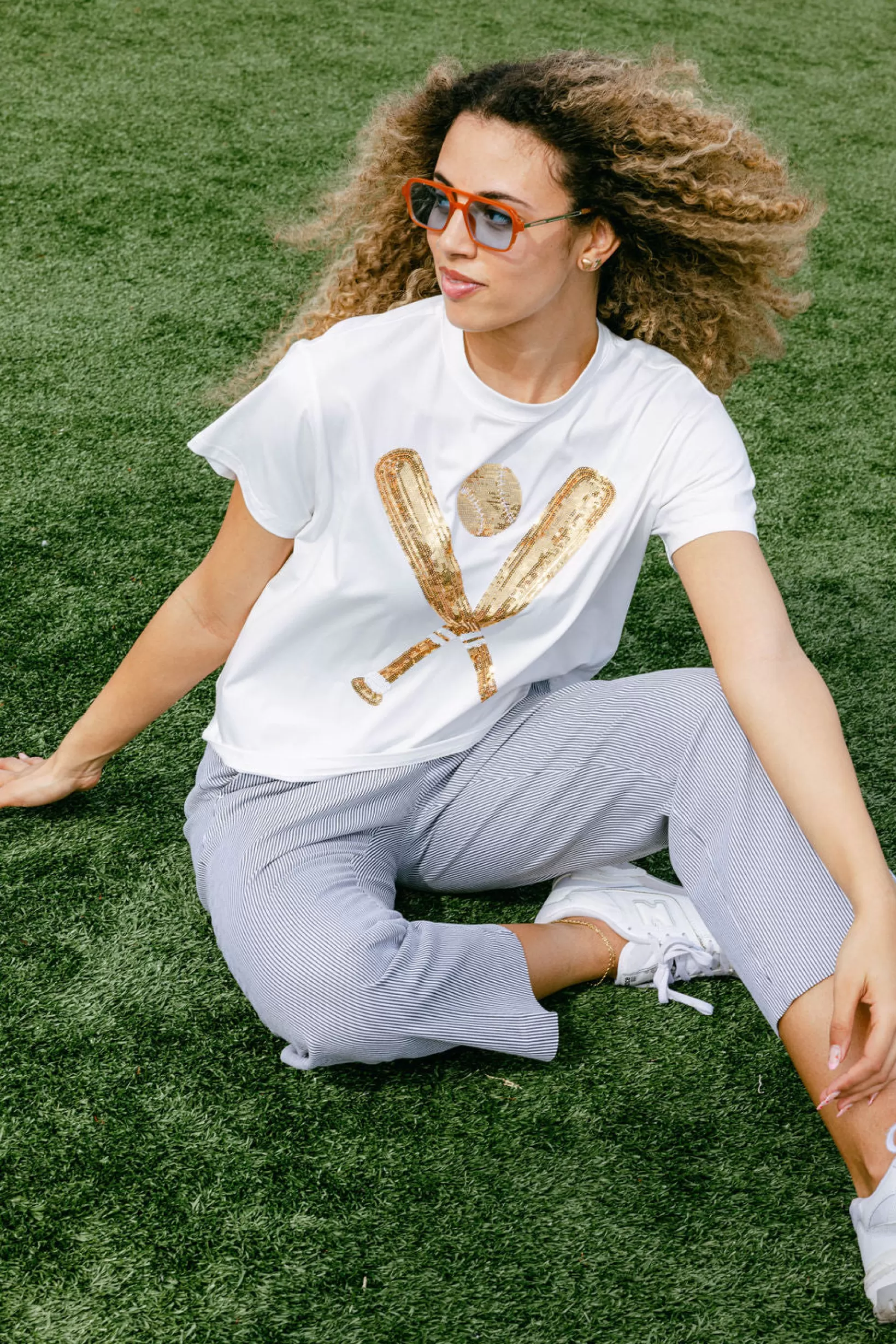 Clearance Queen of Sparkles & Gold Baseball Tee White