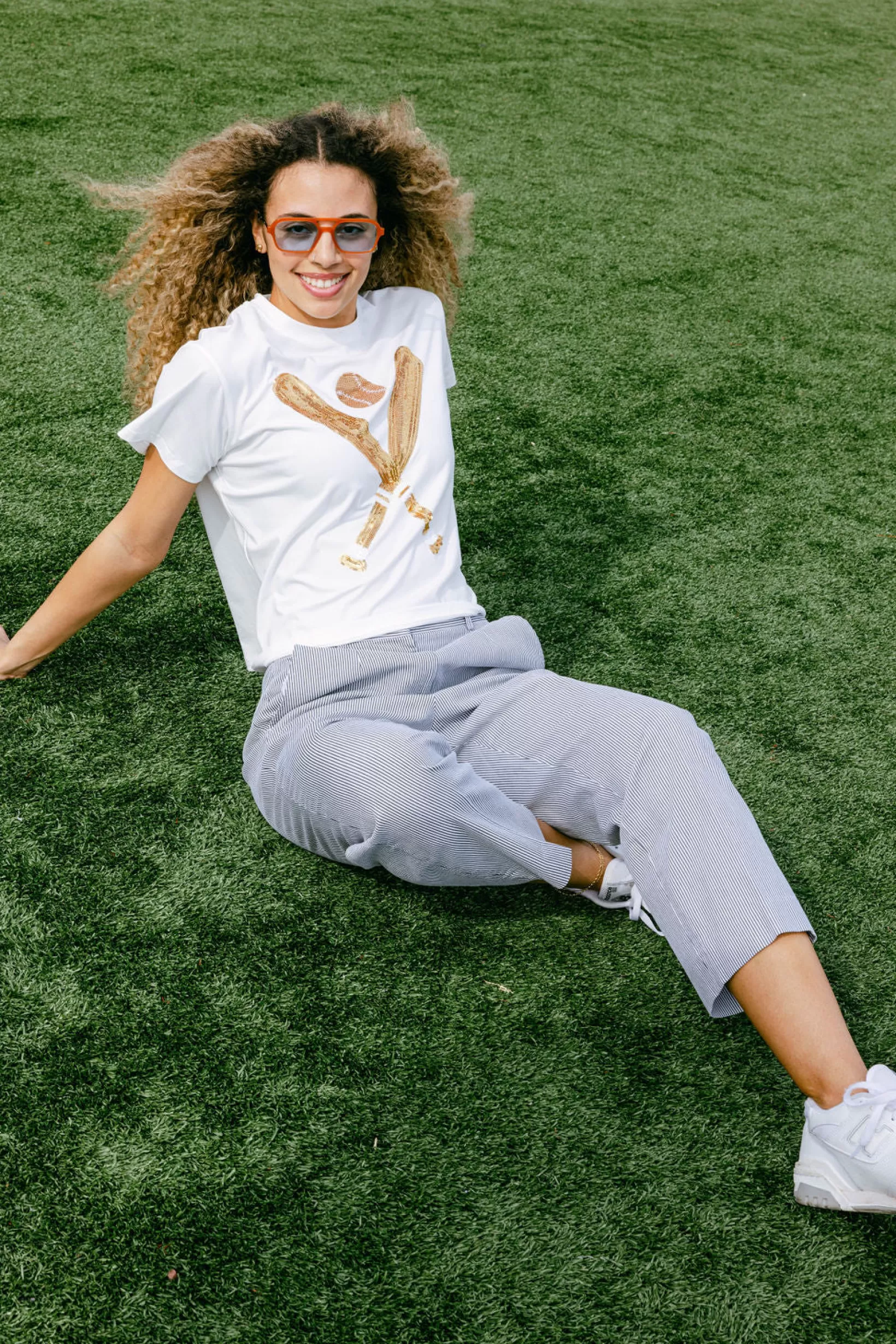 Clearance Queen of Sparkles & Gold Baseball Tee White