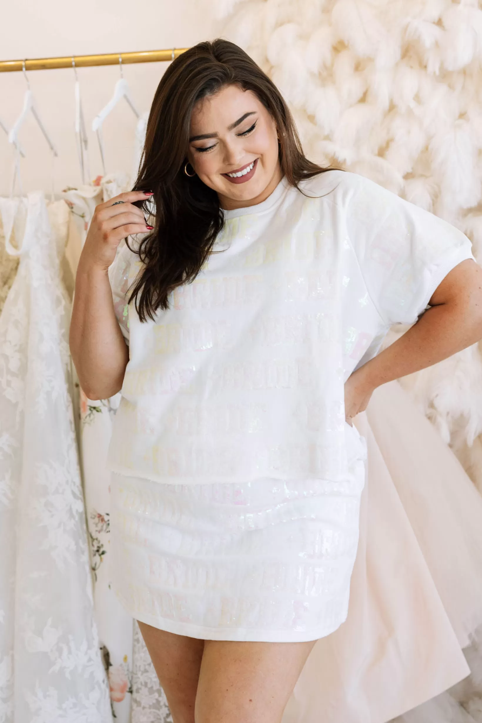 Discount Queen of Sparkles Bride All Over Top White