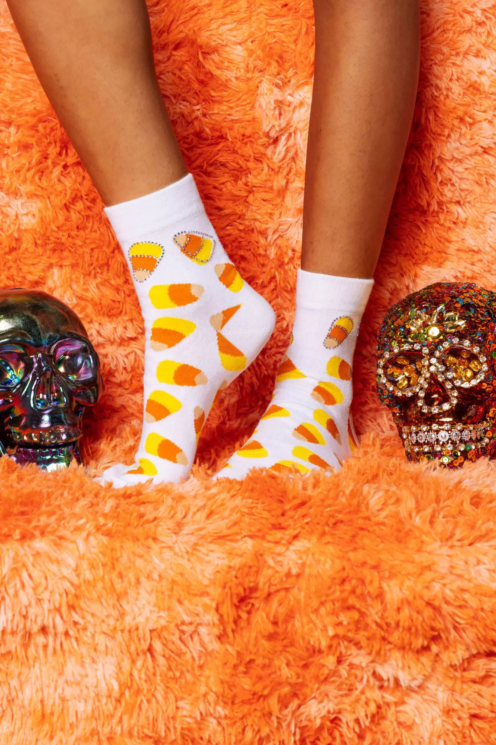 Hot Queen of Sparkles Candy Corn Rhinestone Socks White