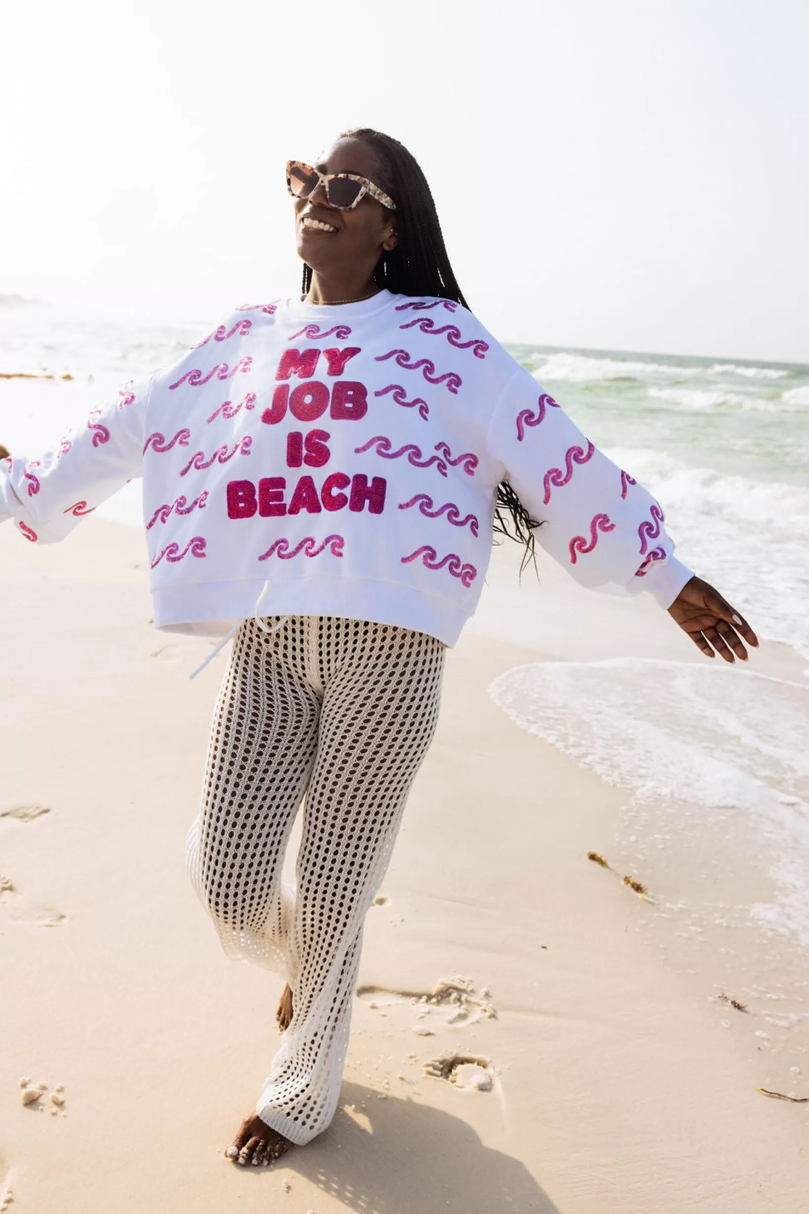 Flash Sale Queen of Sparkles 'My Job Is Beach' Sweatshirt White