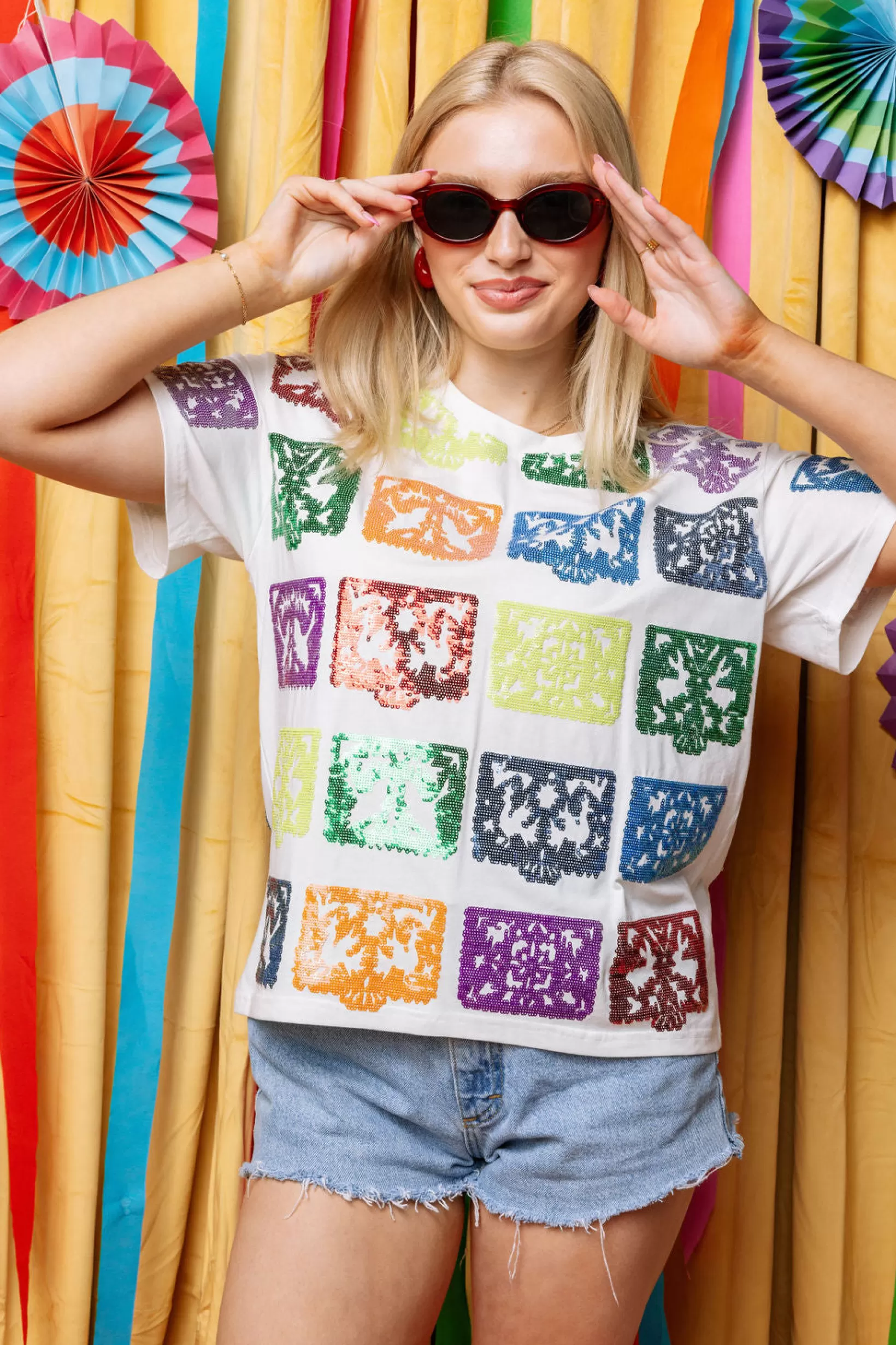 Fashion Queen of Sparkles Papel Picado Tee White