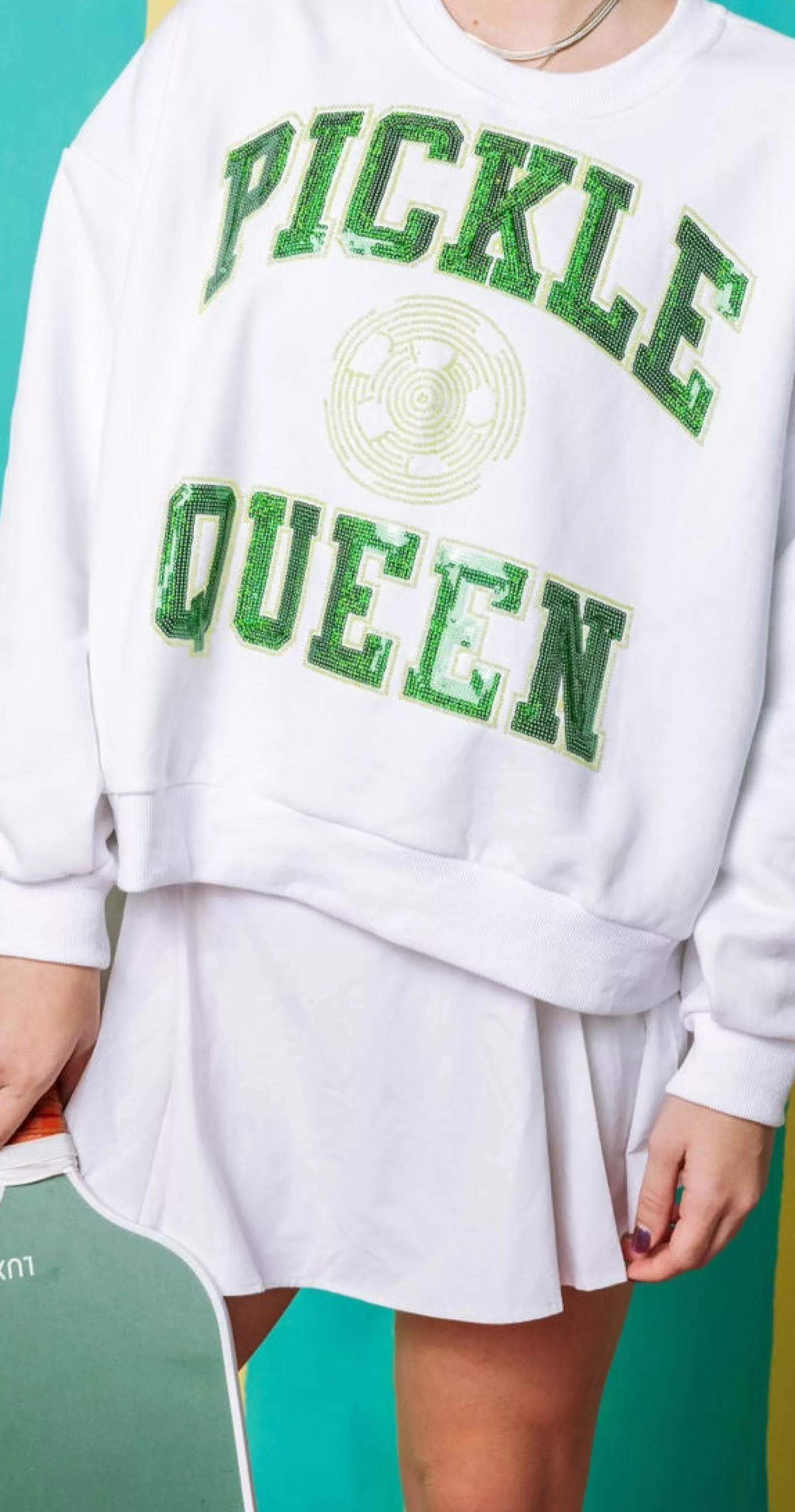 New Queen of Sparkles 'Pickle Ball Queen' Sweatshirt White