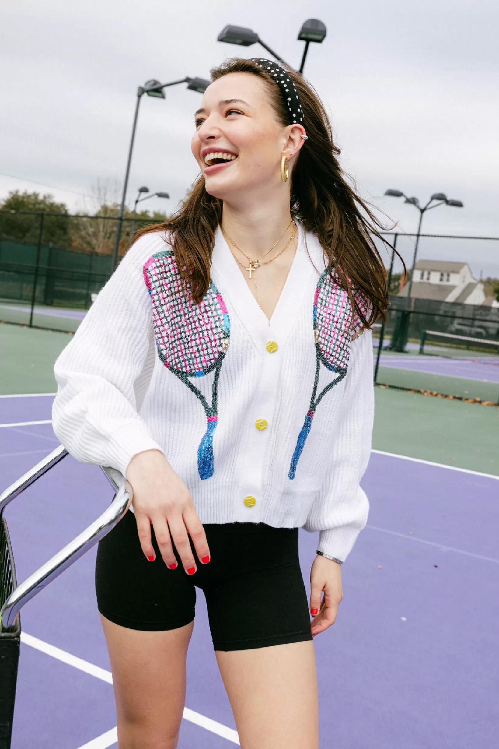 Cheap Queen of Sparkles Queen of the Tennis Court Cardigan White