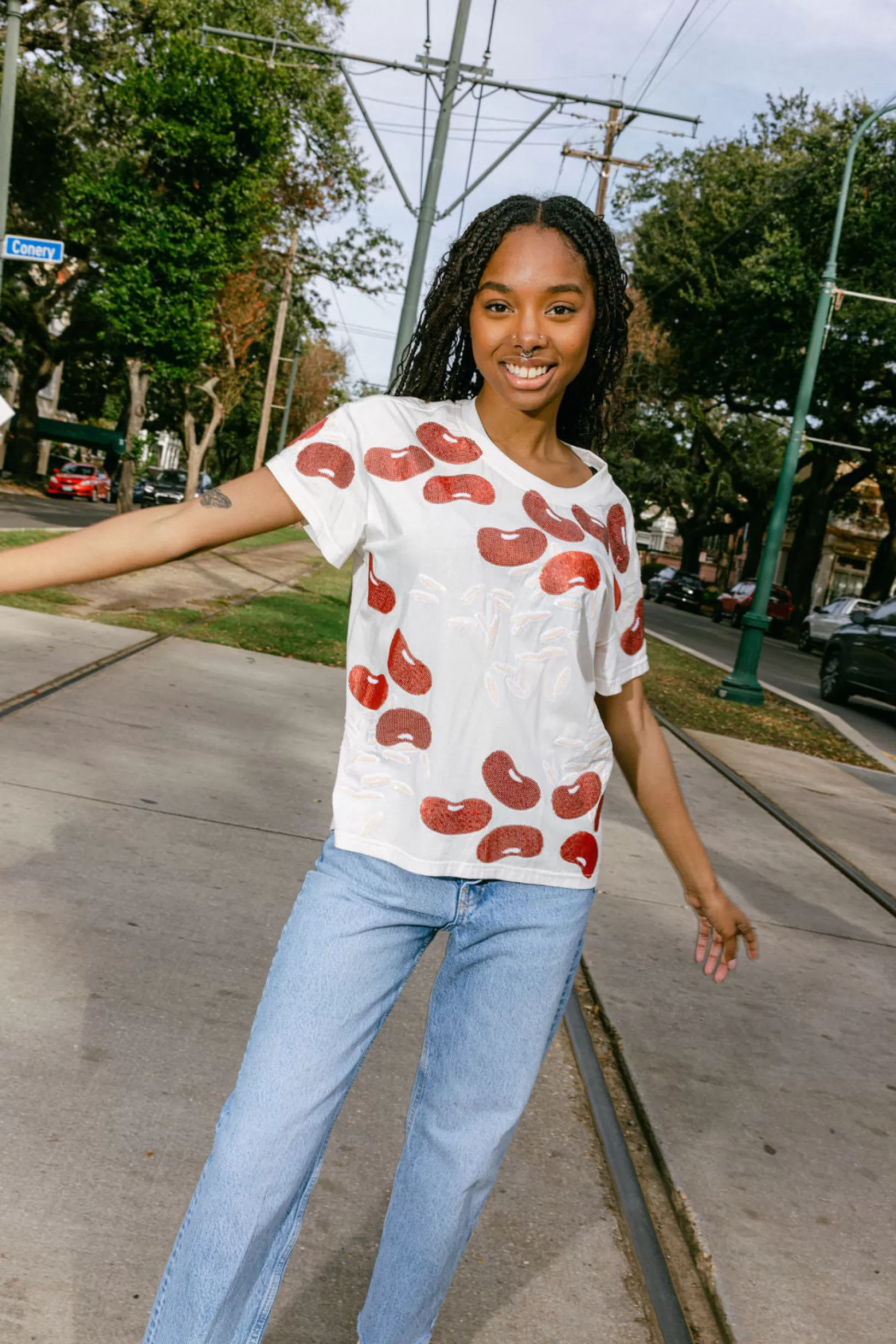 Shop Queen of Sparkles Red Beans & Rice Tee White