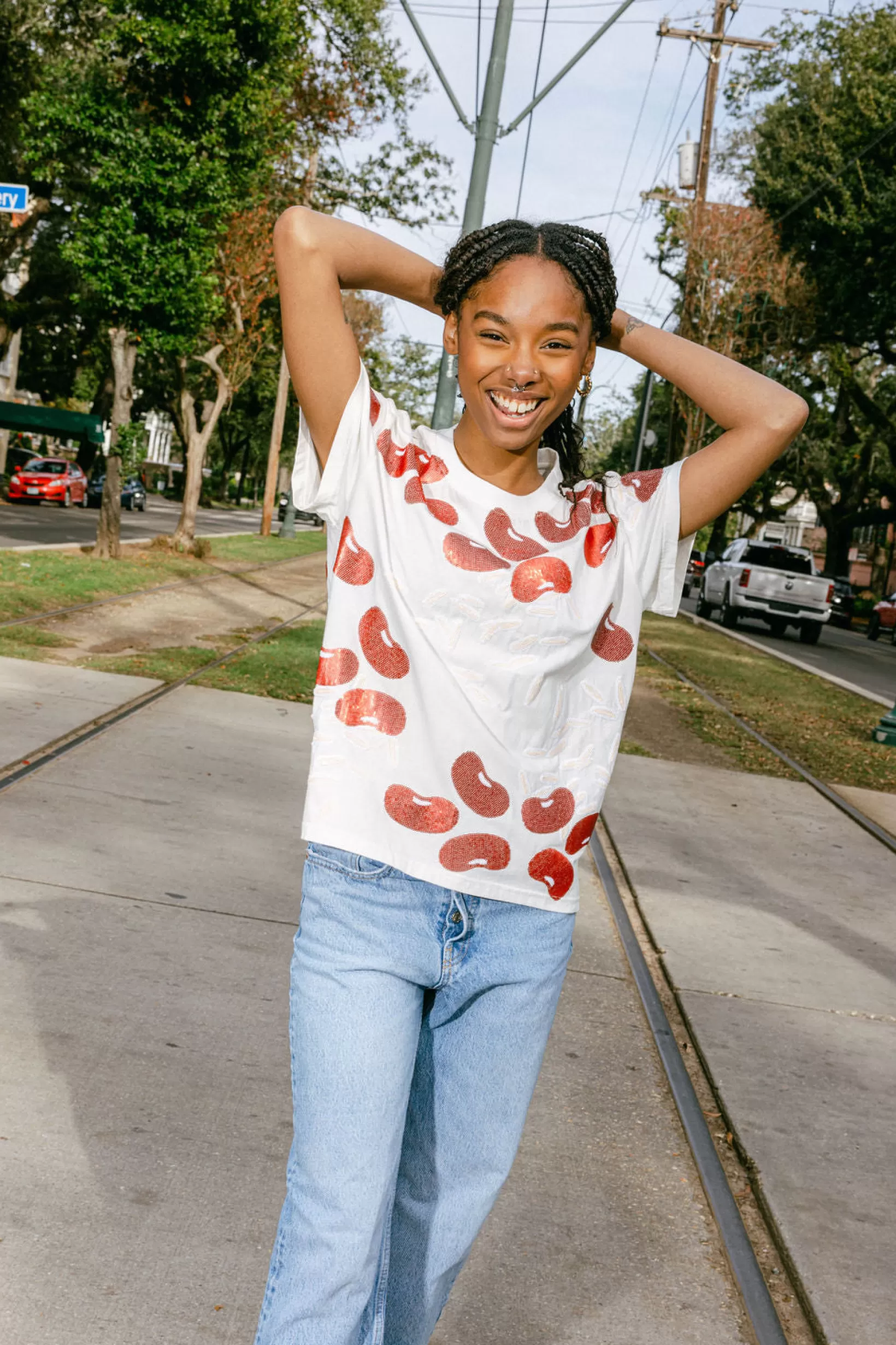 Shop Queen of Sparkles Red Beans & Rice Tee White