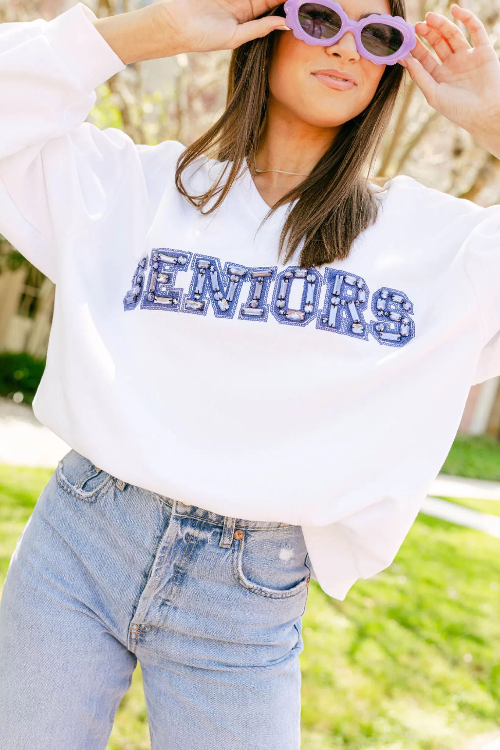 Cheap Queen of Sparkles 'Seniors' Sweatshirt White